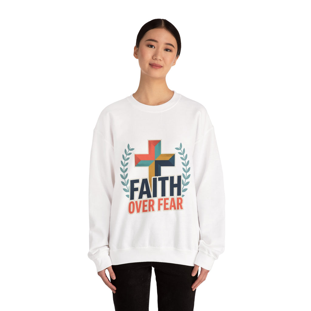 Faith Over Fear Crewneck Sweatshirt — Christian Cross Inspirational Pullover