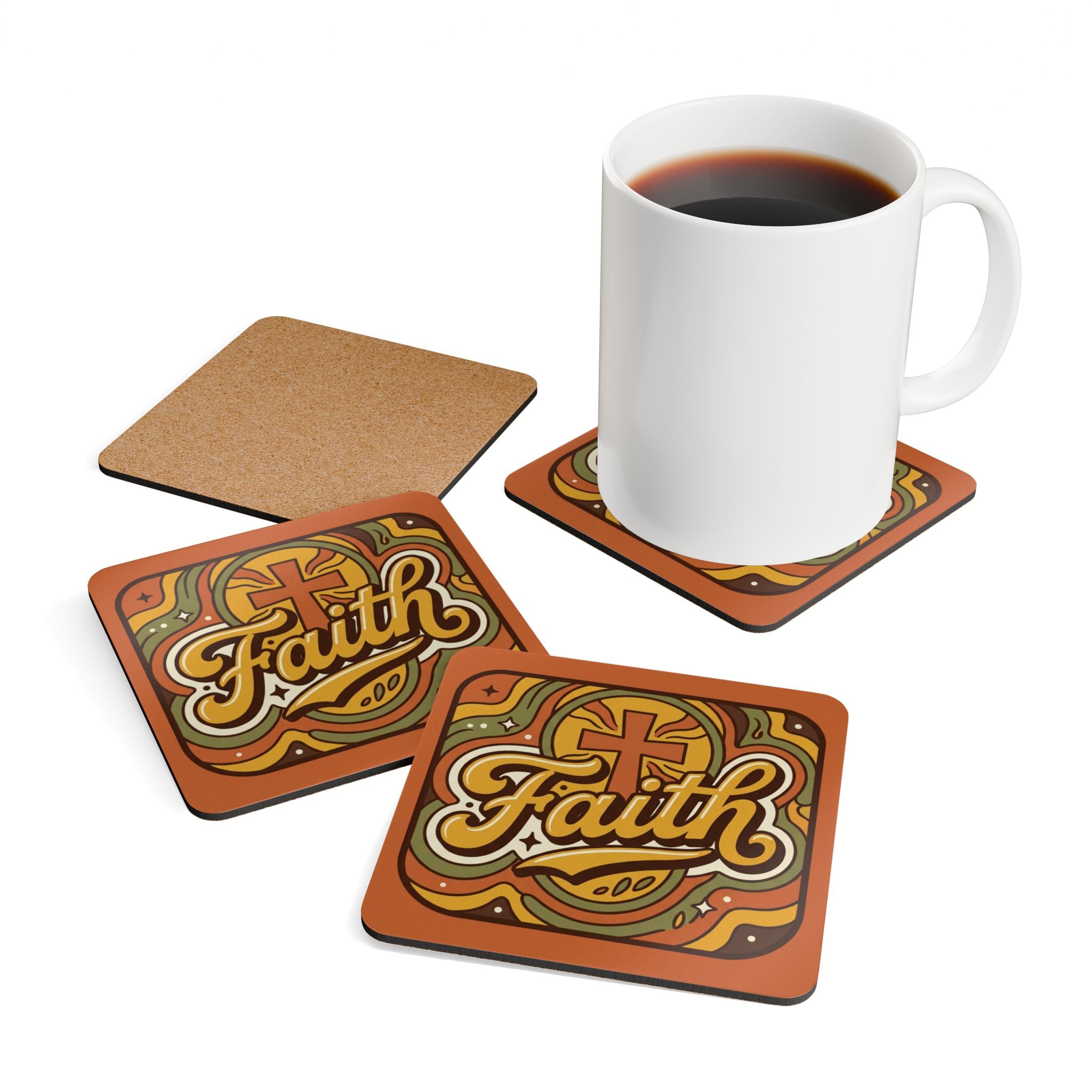"Faith" Cork Coaster Set – 'Come as You Are' Retro Door & Heart Drink Coasters