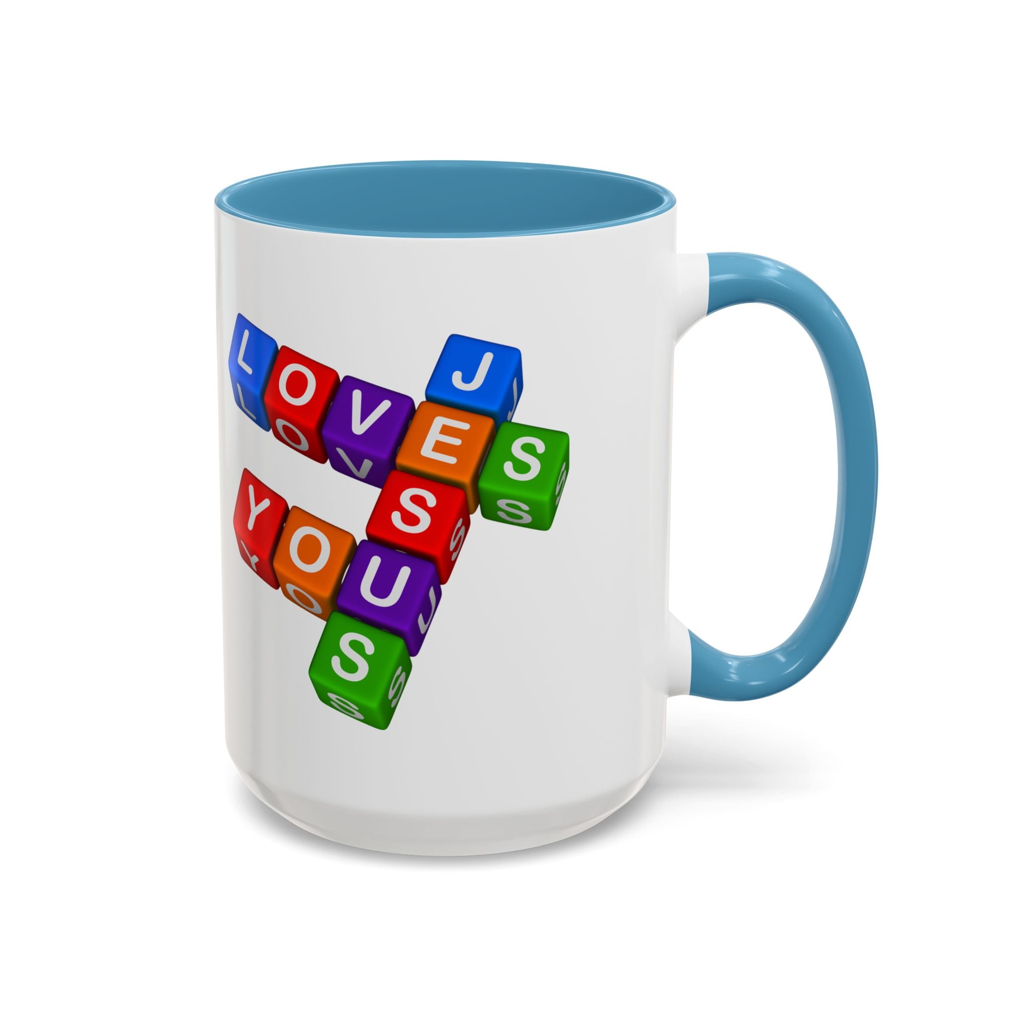 Colorful Letter Blocks 'Jesus Loves You' Mug | Accent Coffee Mug