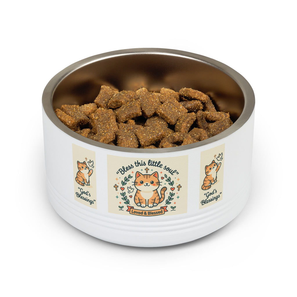 Cute Cat Pet Bowl — "Bless this little soul" 18oz Stainless Steel Bowl