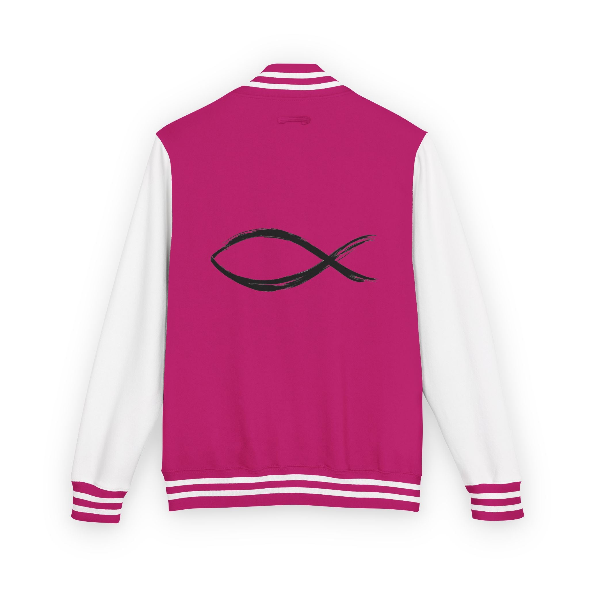 Christian Fish Symbol Emblem Letterman Jacket | Red White Varsity