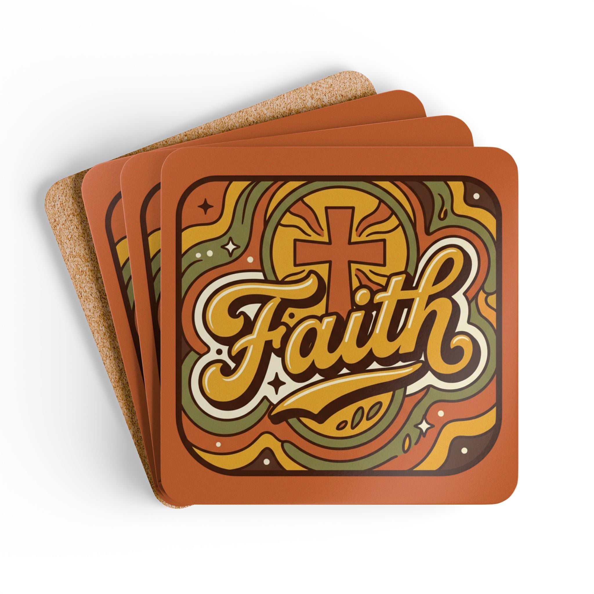 "Faith" Cork Coaster Set – 'Come as You Are' Retro Door & Heart Drink Coasters
