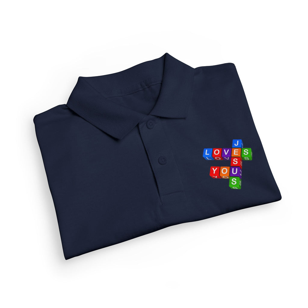 Jesus Loves You cross block design Youth Polo
