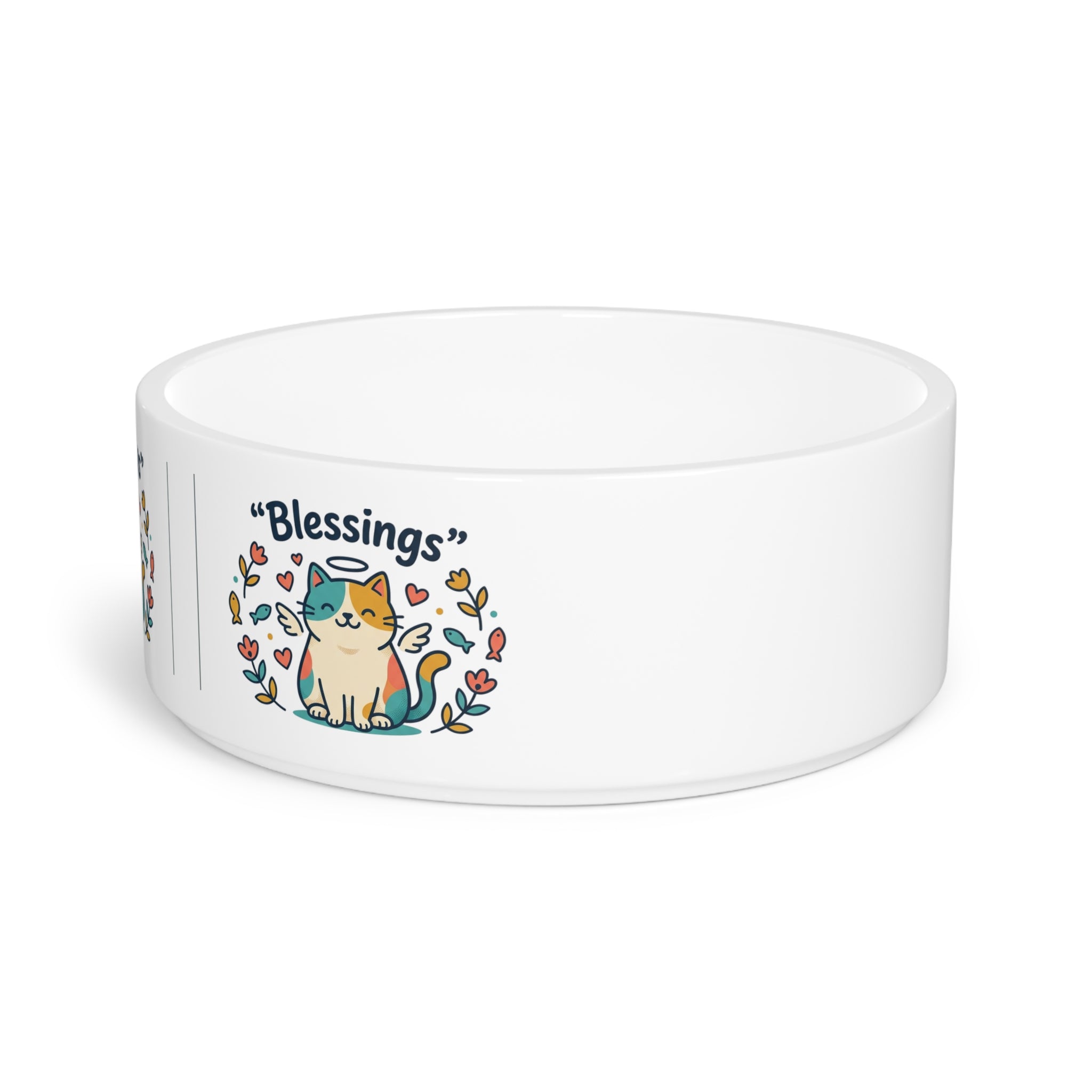 Ceramic Pet Bowl — "Blessings" Cat Design