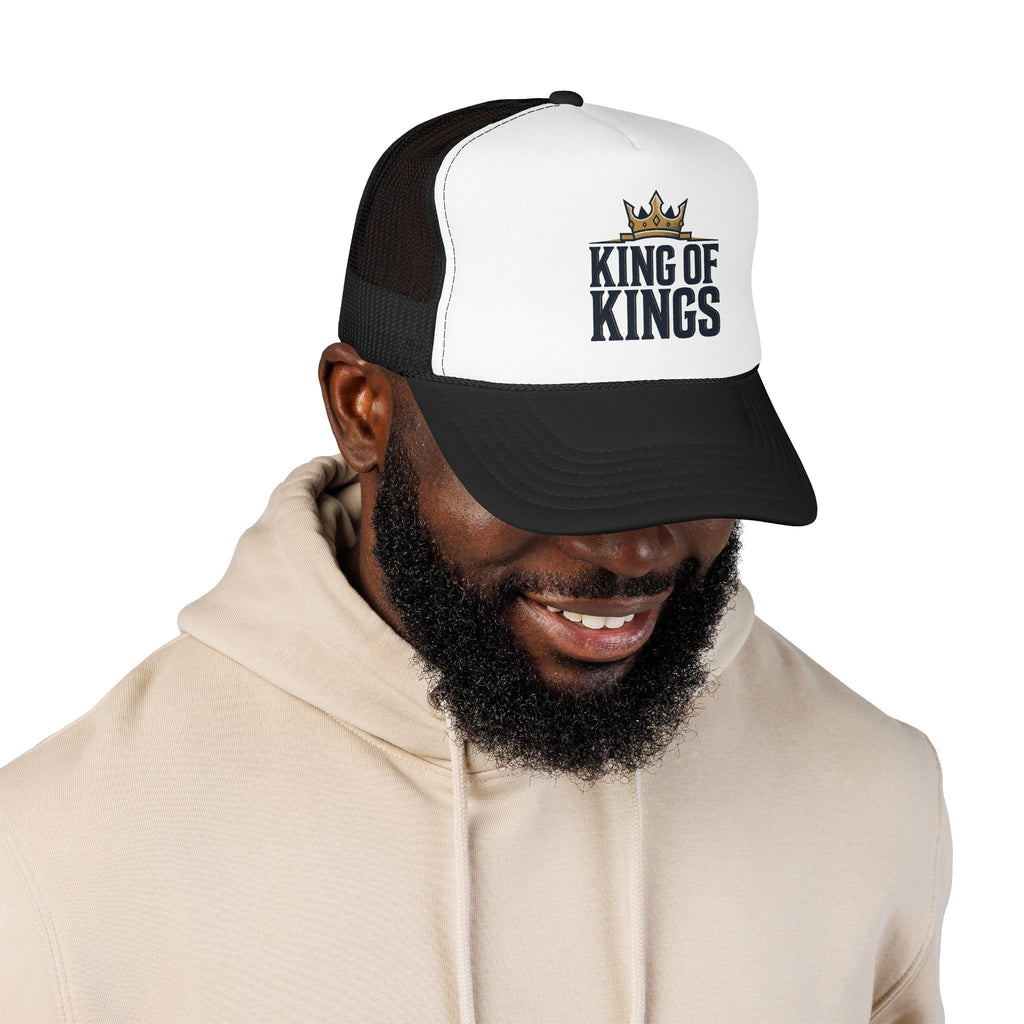 King of Kings Trucker Hat – Foam Mesh Baseball Cap with Gold Crown Design