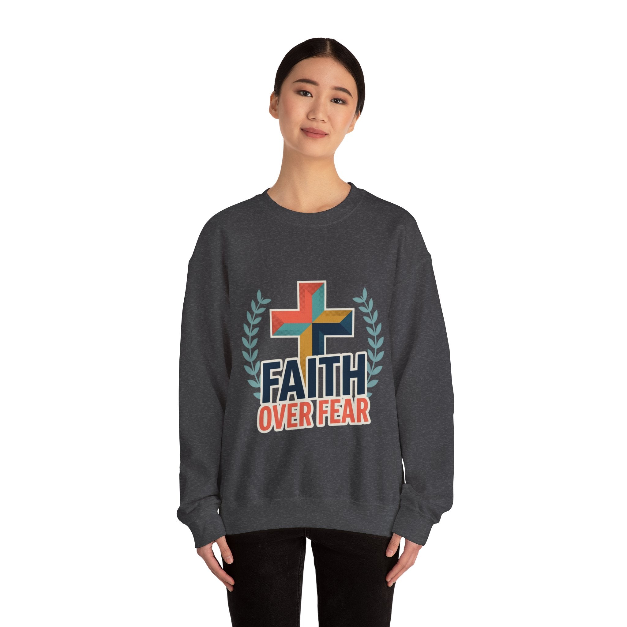 Faith Over Fear Crewneck Sweatshirt — Christian Cross Inspirational Pullover