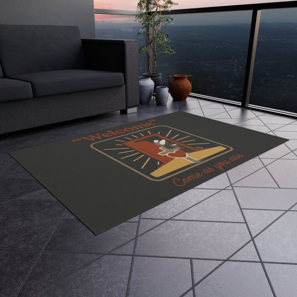 Welcome door with heart Outdoor Rug | Come As You Are doormat-style design