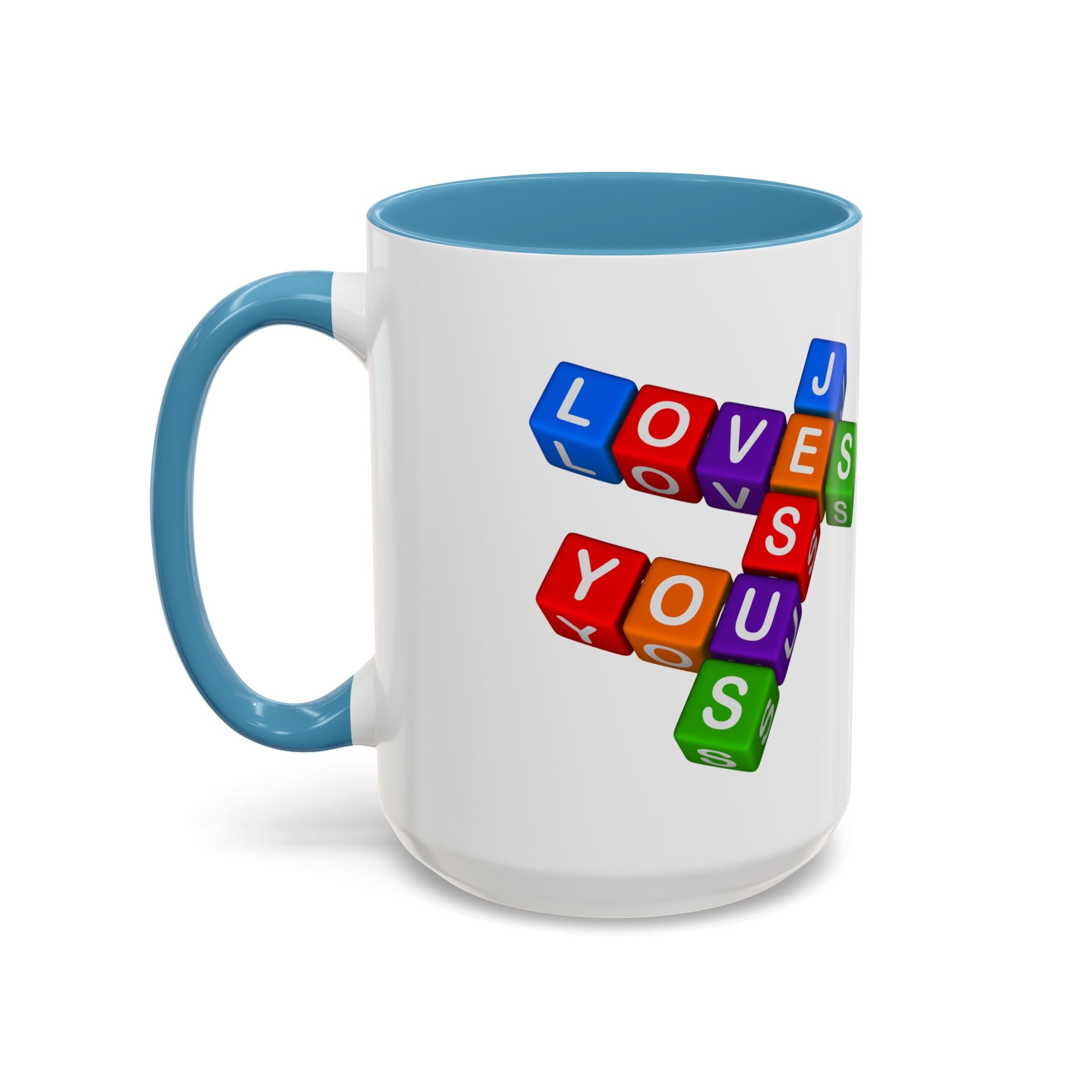 Colorful Letter Blocks 'Jesus Loves You' Mug | Accent Coffee Mug
