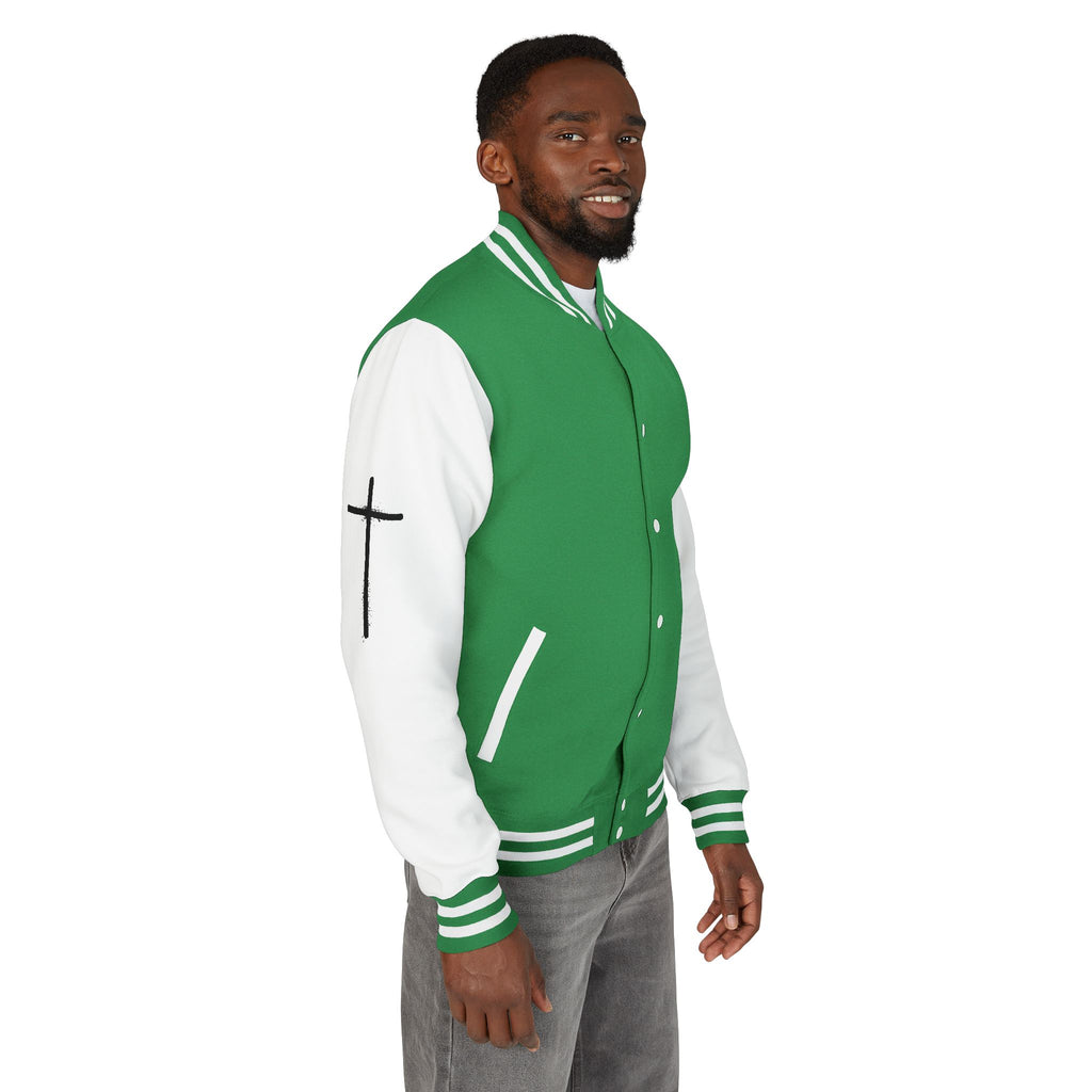 Cross Emblem Letterman Jacket | Red White Varsity