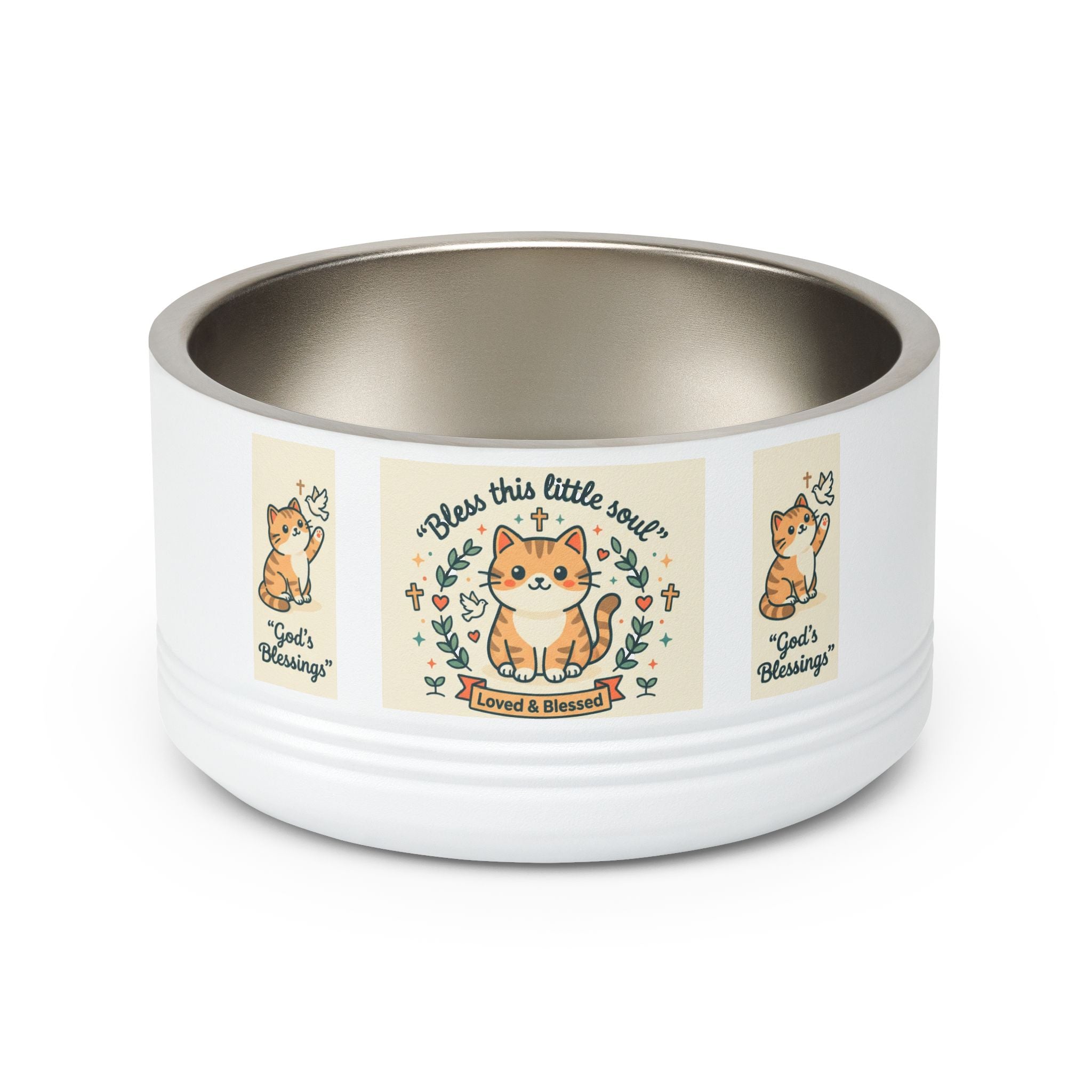 Cute Cat Pet Bowl — "Bless this little soul" 18oz Stainless Steel Bowl
