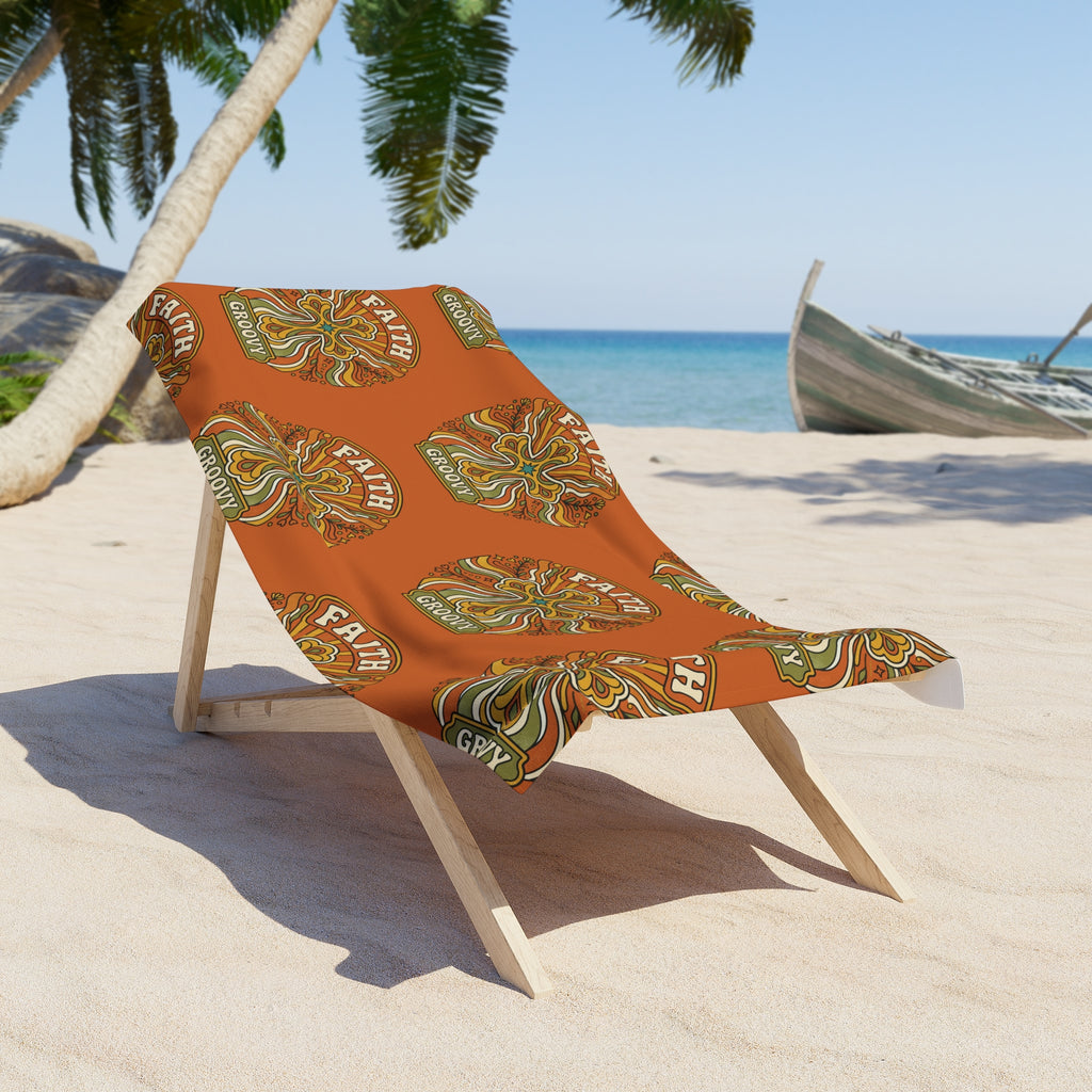 Faith Groovy Beach Towel orange — Vibrant Coastal Towel