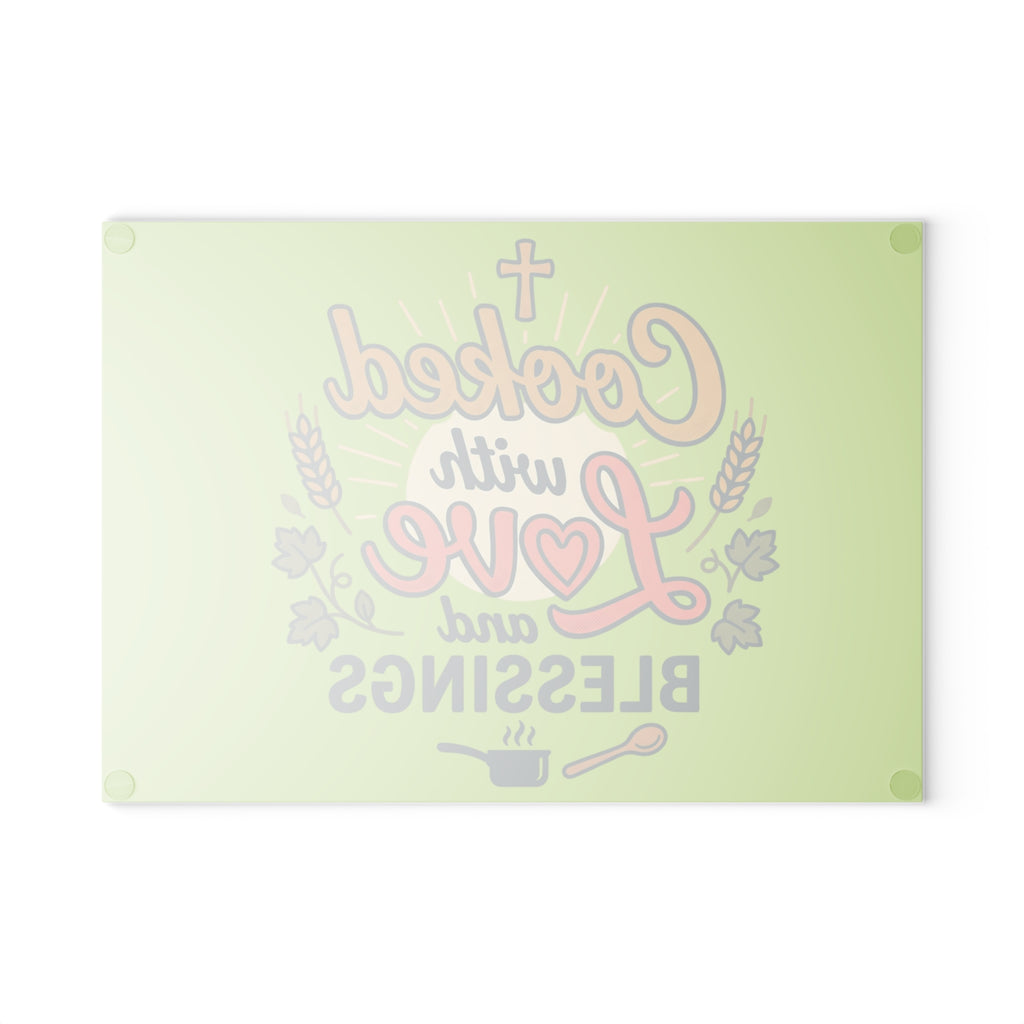 Cooked with Love Red Glass Cutting Board | Religious Kitchen Décor