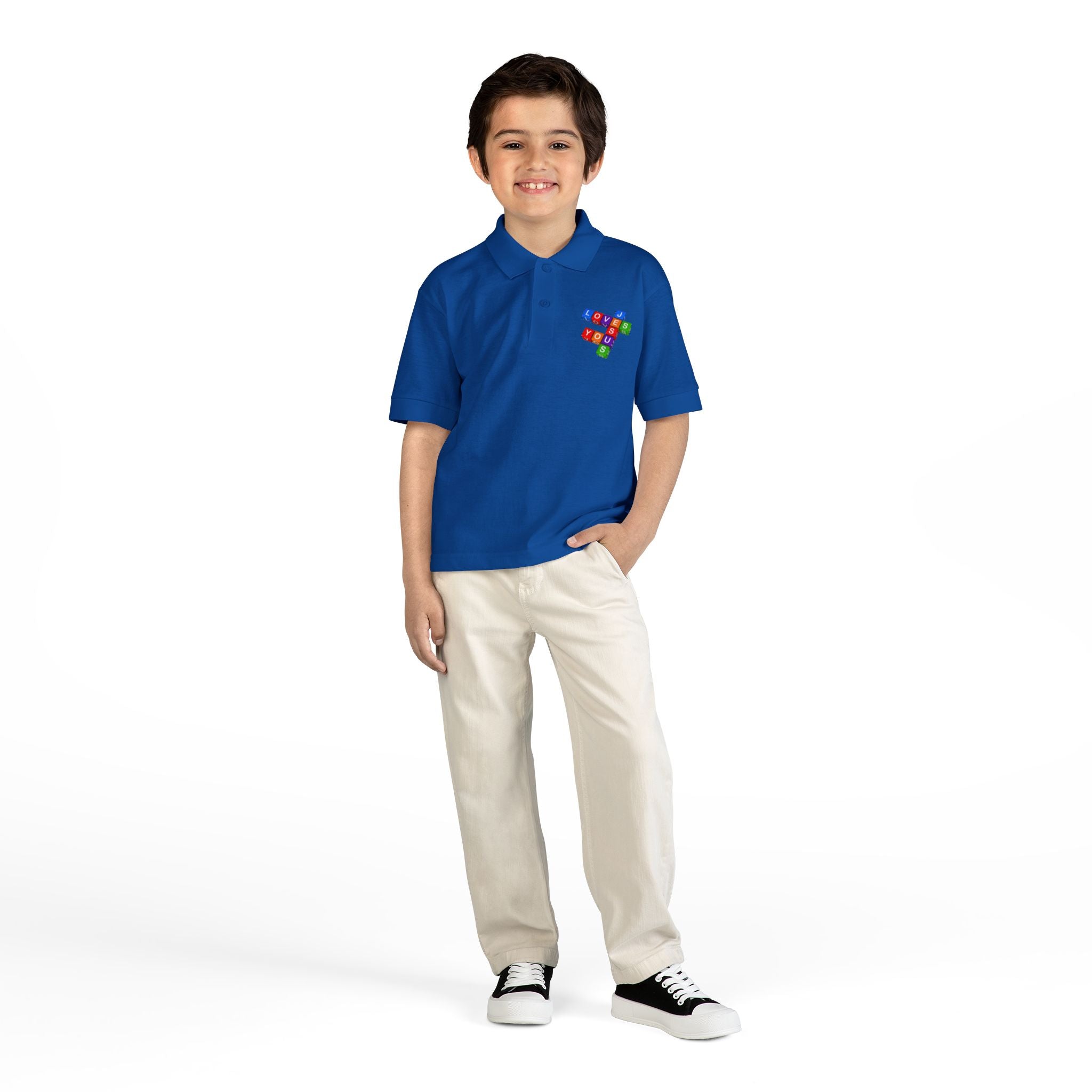 Jesus Loves You cross block design Youth Polo