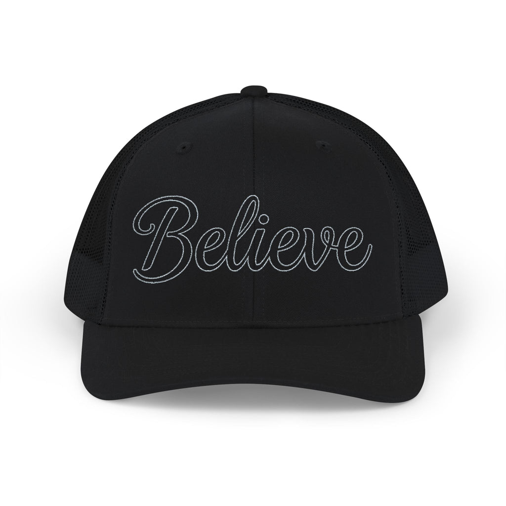 Believe Embroidered Trucker Cap — Inspirational Snapback Hat