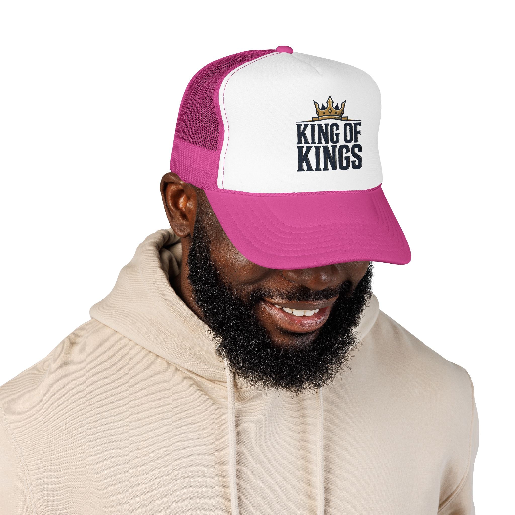 King of Kings Trucker Hat – Foam Mesh Baseball Cap with Gold Crown Design