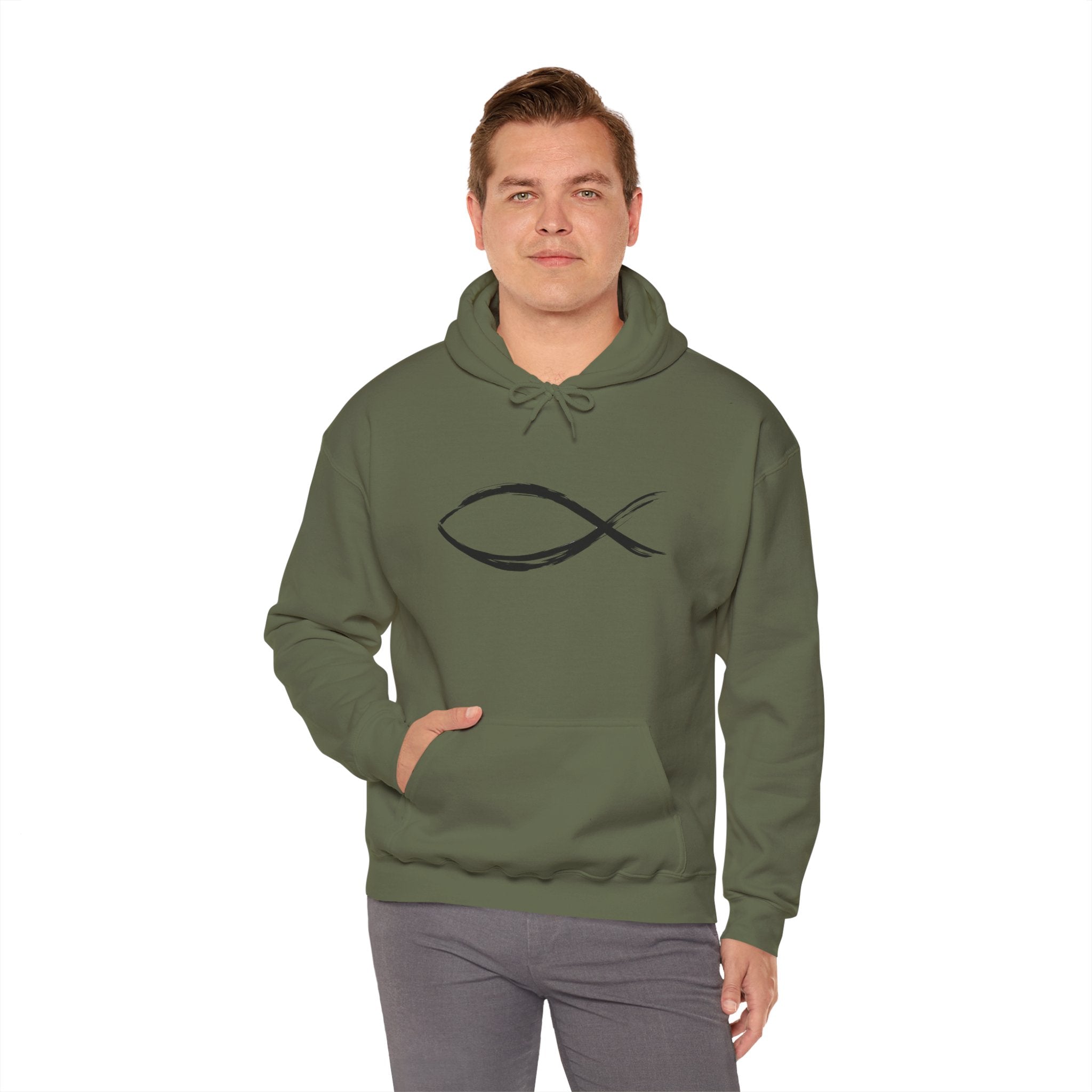 Christian Fish Symbal Heavy Blend™ Hooded Sweatshirt