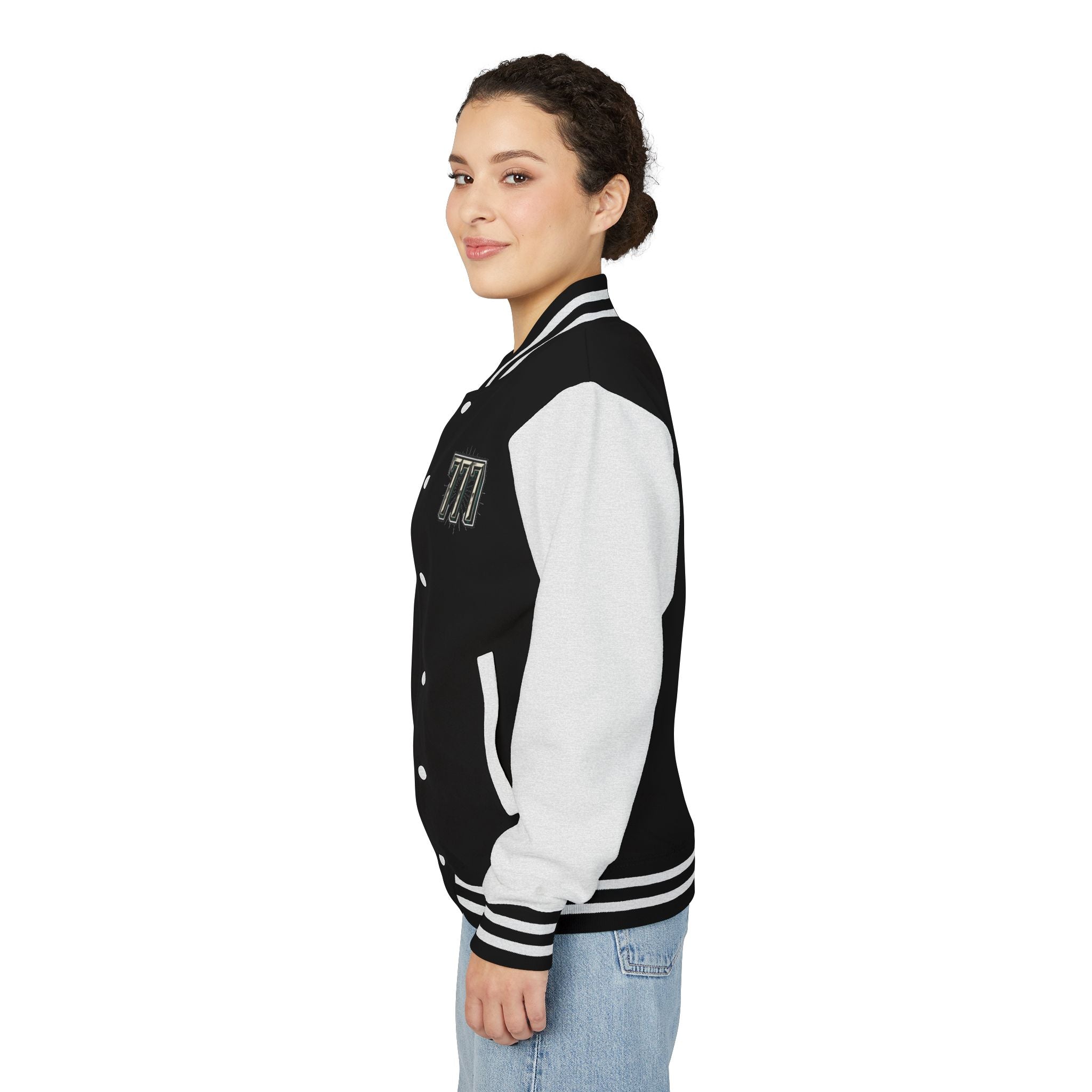 777 Emblem Letterman Jacket | Red White Varsity