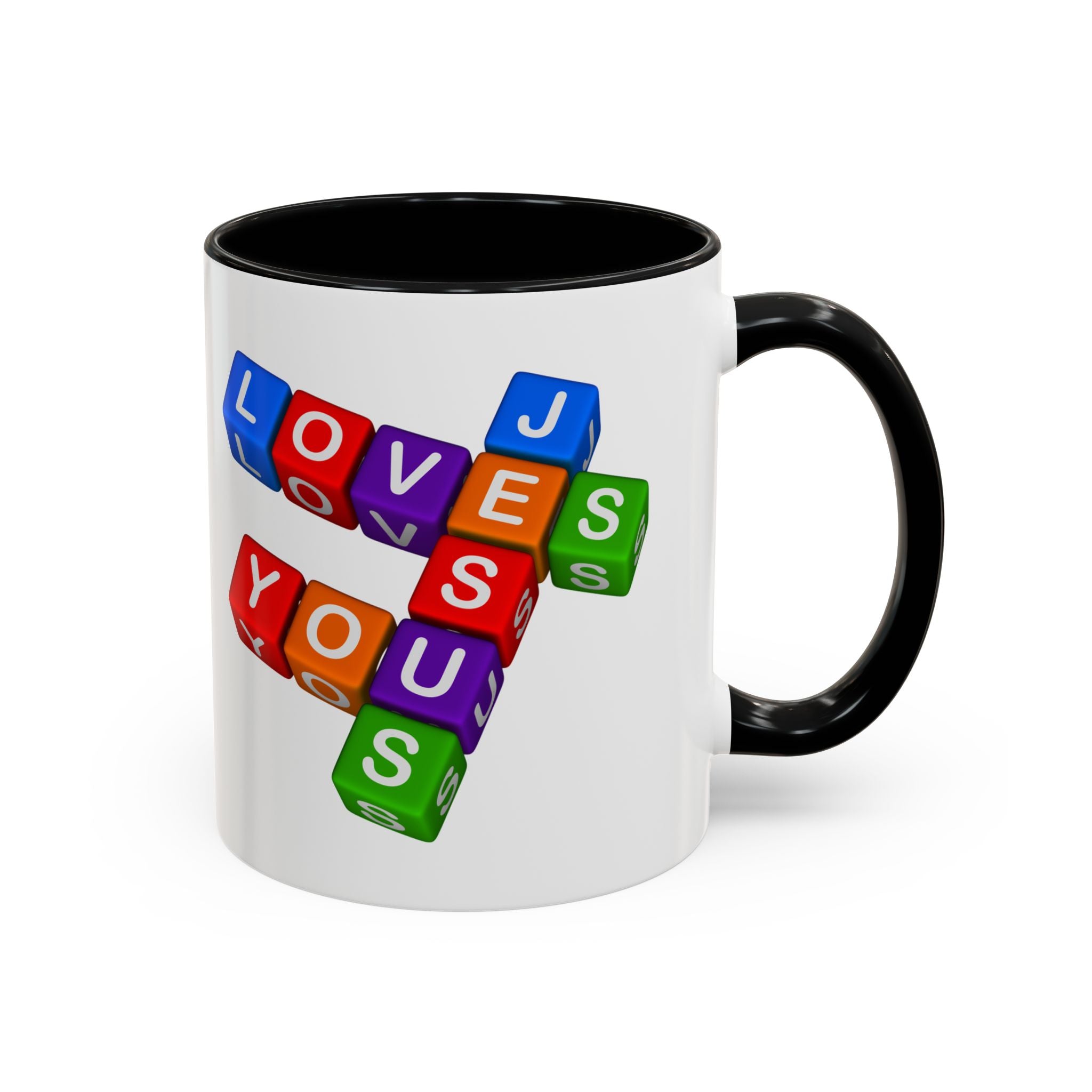 Colorful Letter Blocks 'Jesus Loves You' Mug | Accent Coffee Mug