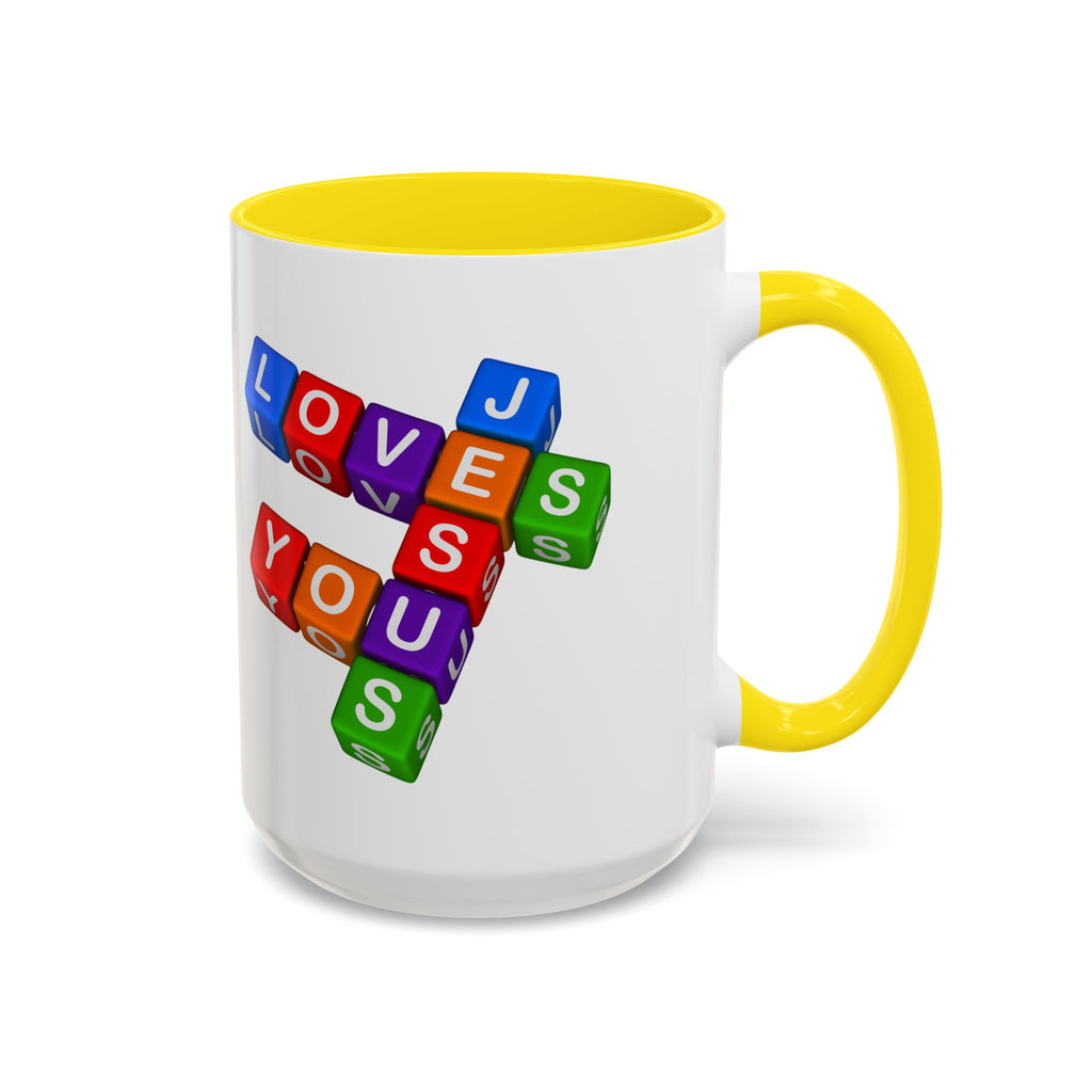 Colorful Letter Blocks 'Jesus Loves You' Mug | Accent Coffee Mug