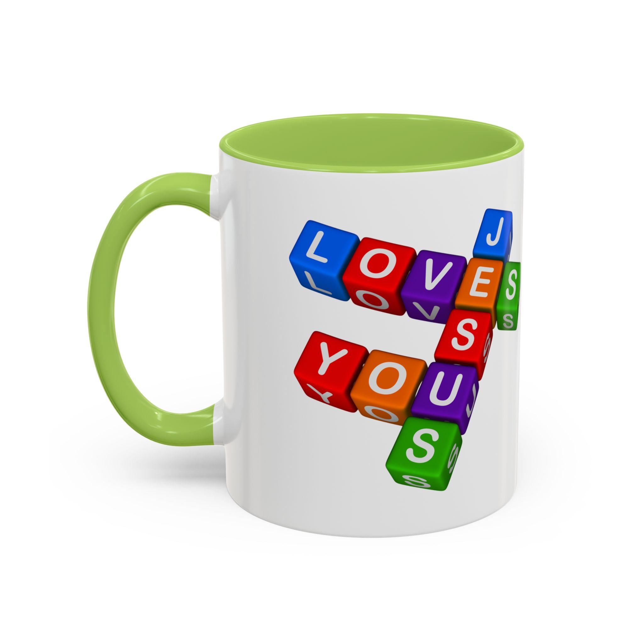 Colorful Letter Blocks 'Jesus Loves You' Mug | Accent Coffee Mug