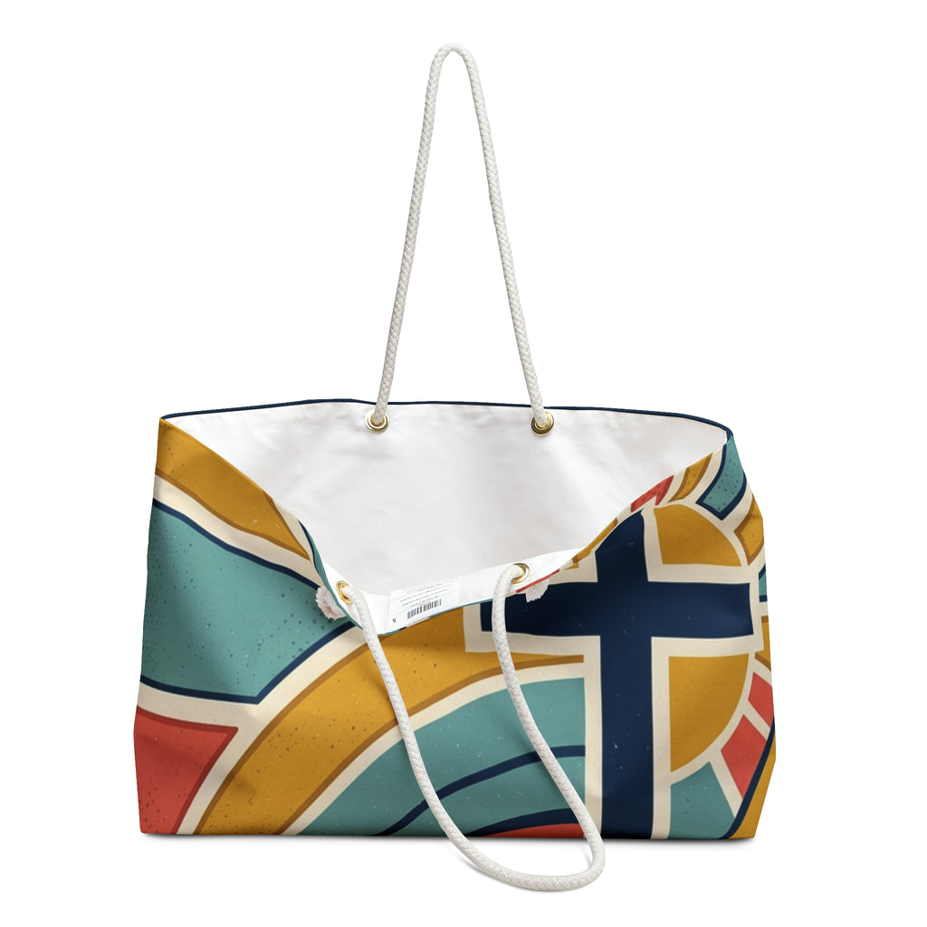 Retro Sunburst Cross Weekender Bag | Colorful Christian Travel Tote