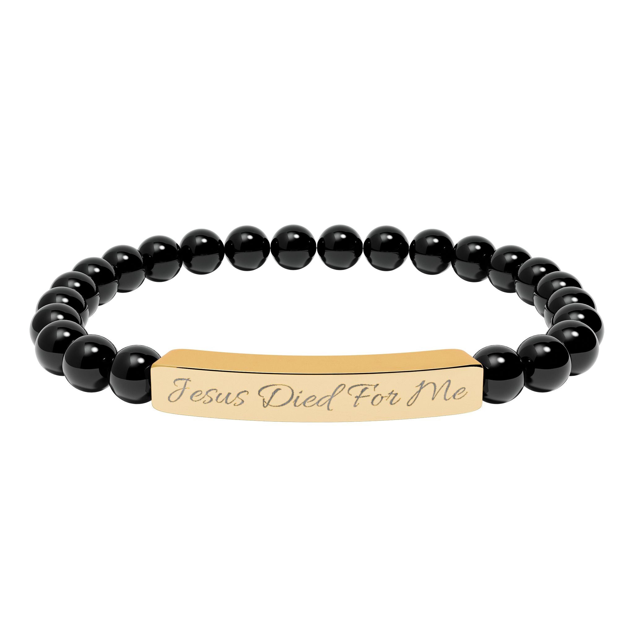 Engraved Bar Natural Stone Bracelet | Stretch Beaded Bracelet