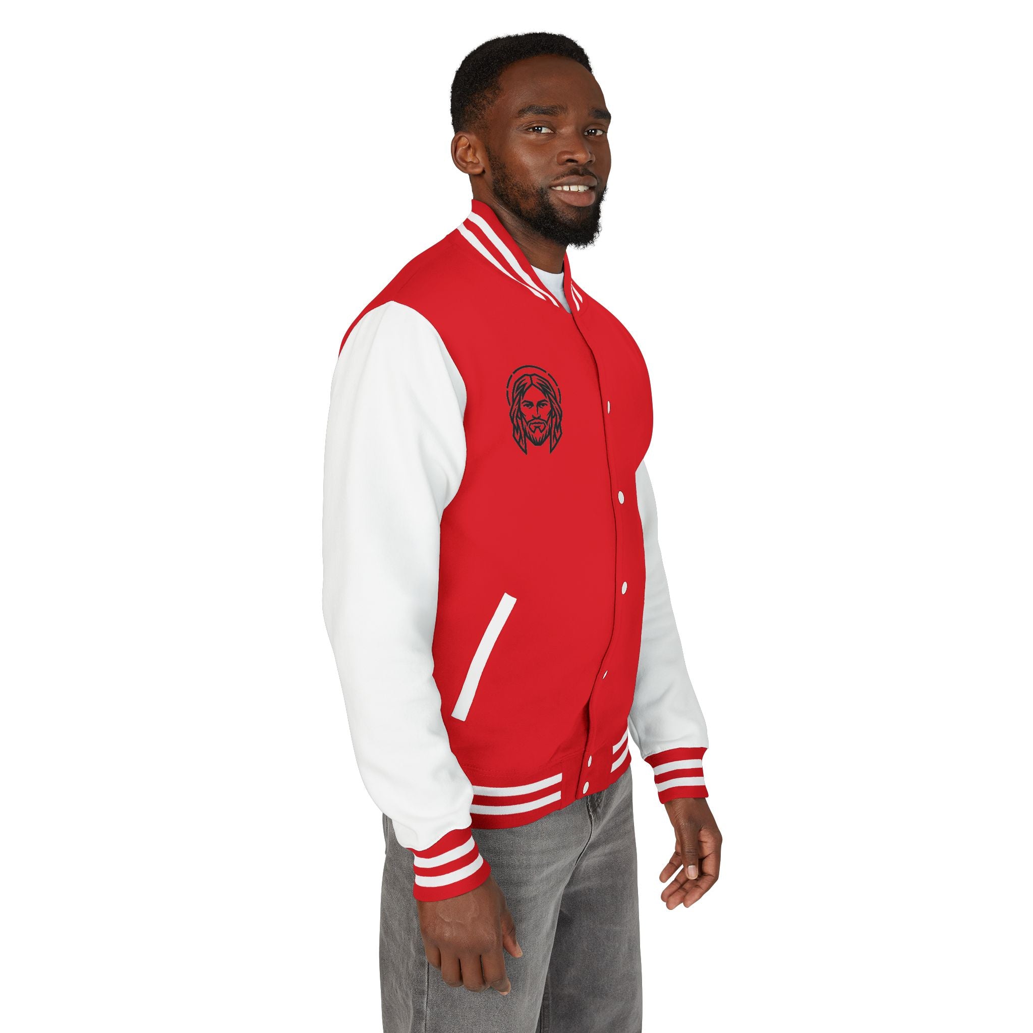 Christ Emblem Letterman Jacket | Red White Varsity