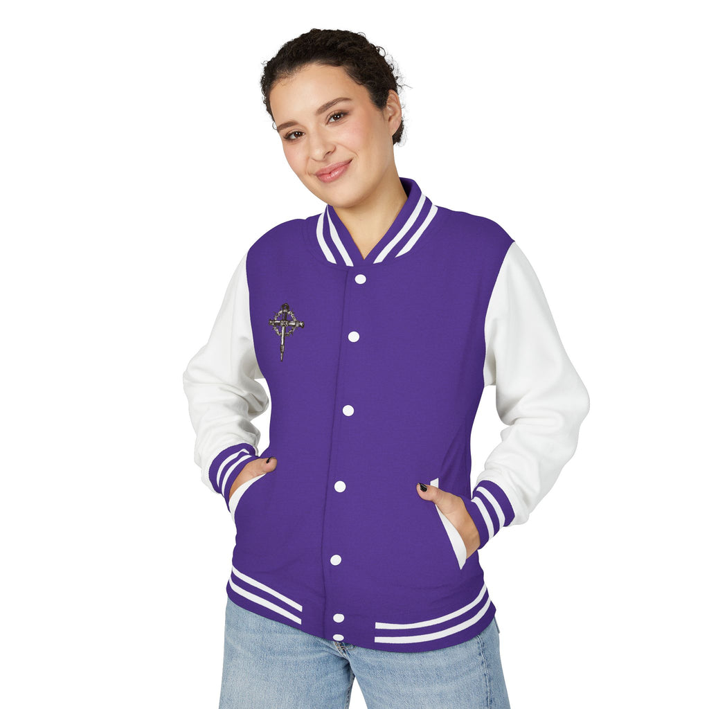 Gothic Cross Nail Emblem Letterman Jacket | Red White Varsity