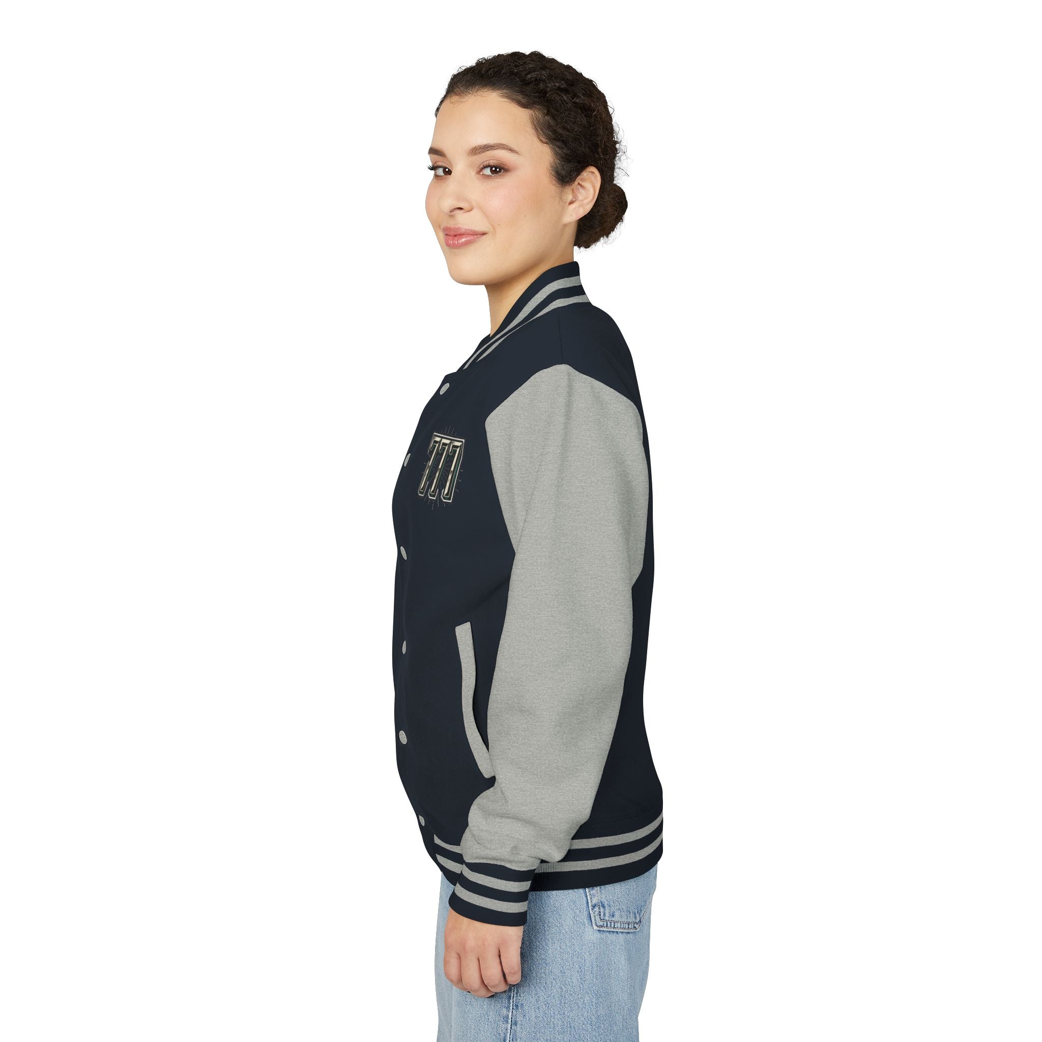 777 Emblem Letterman Jacket | Red White Varsity