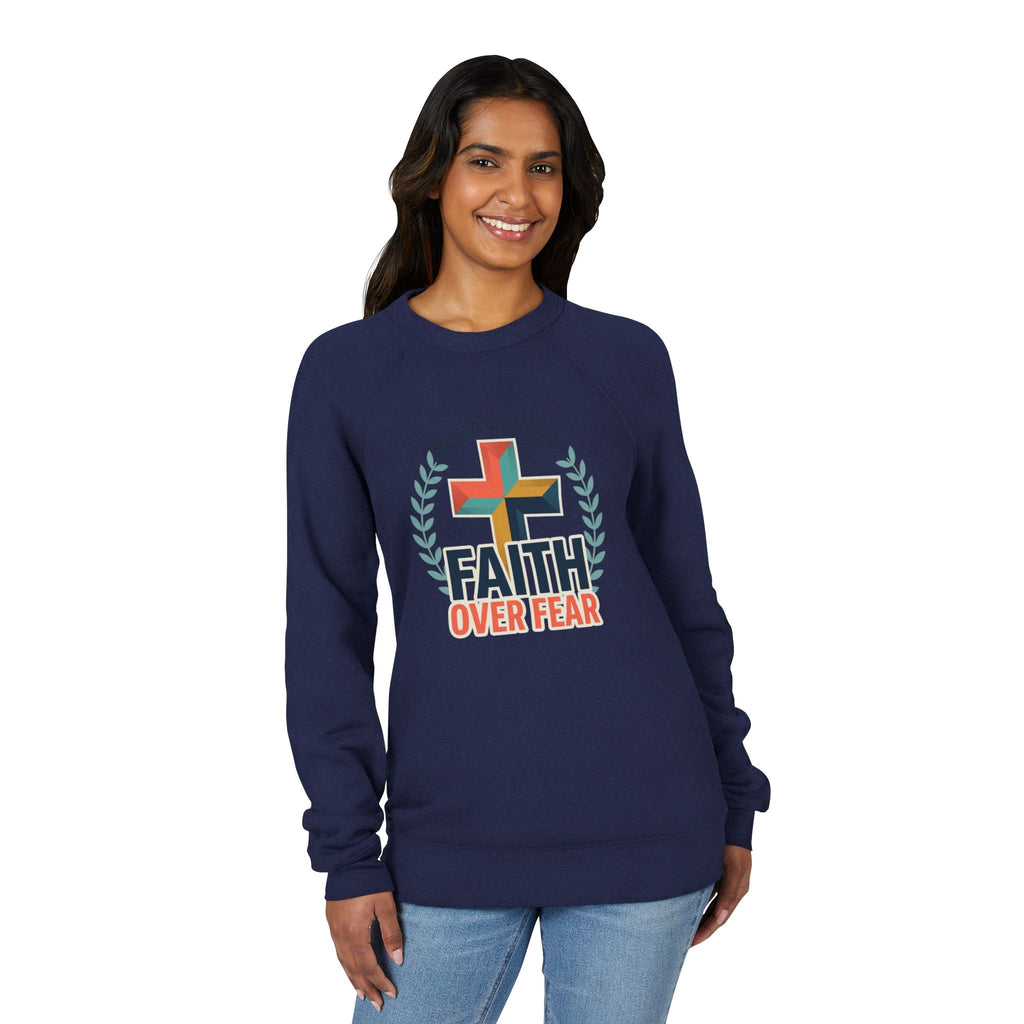 Faith Over Fear Sweatshirt — Christian Cross Raglan Pullover