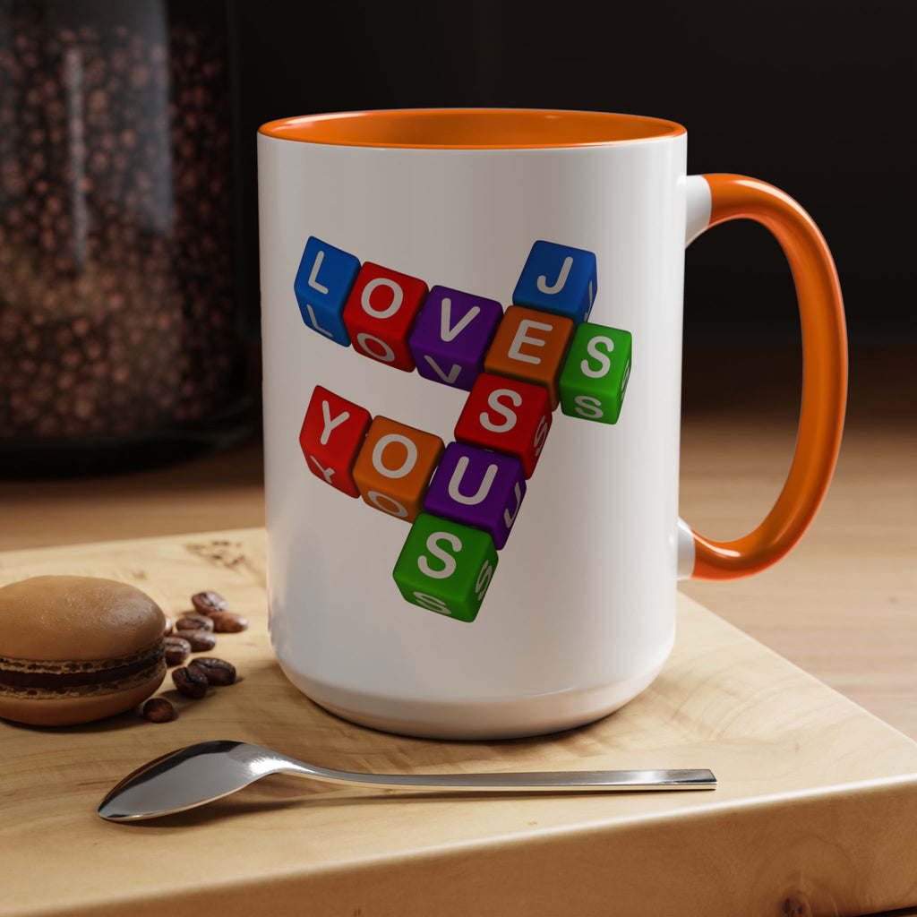 Colorful Letter Blocks 'Jesus Loves You' Mug | Accent Coffee Mug