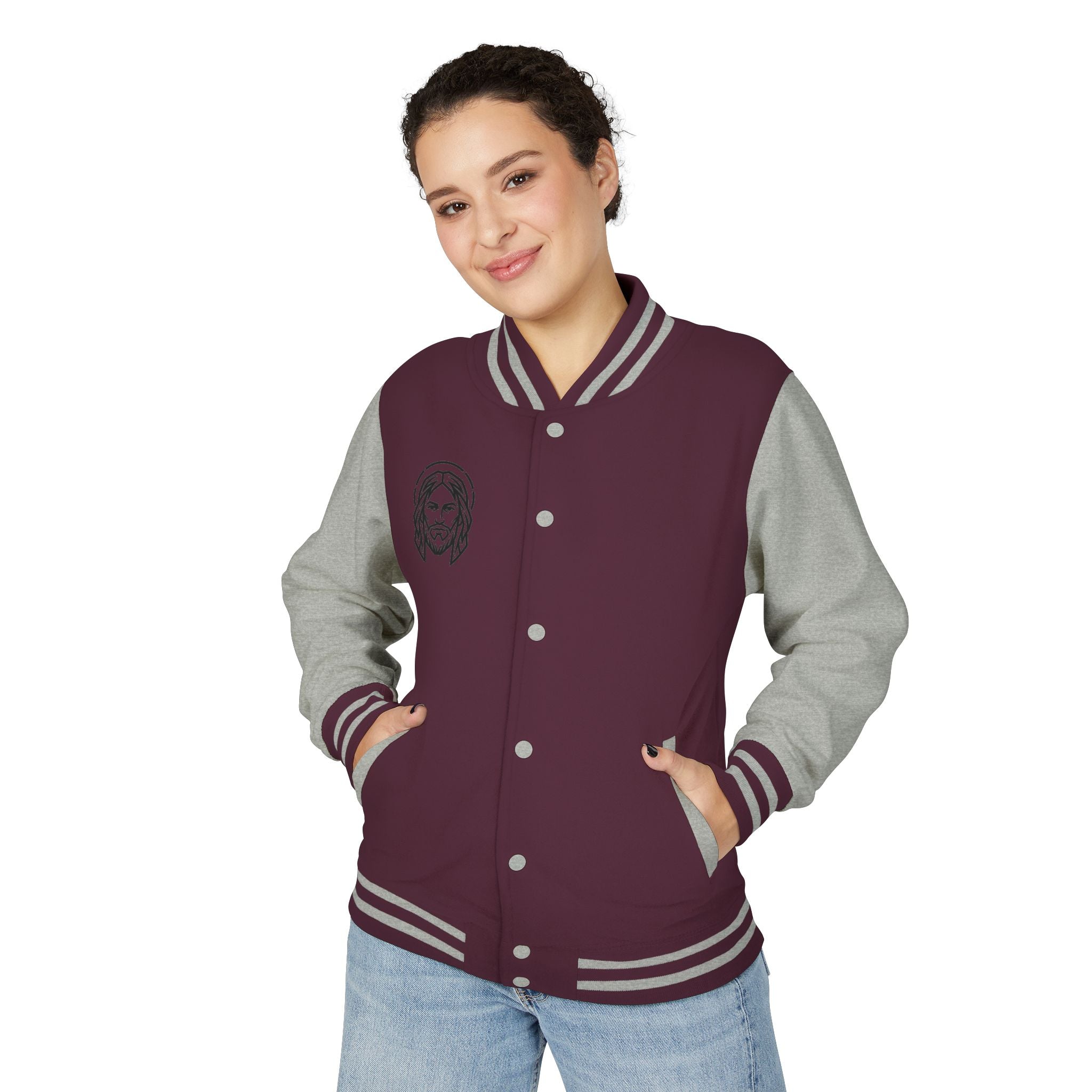 Christ Emblem Letterman Jacket | Red White Varsity