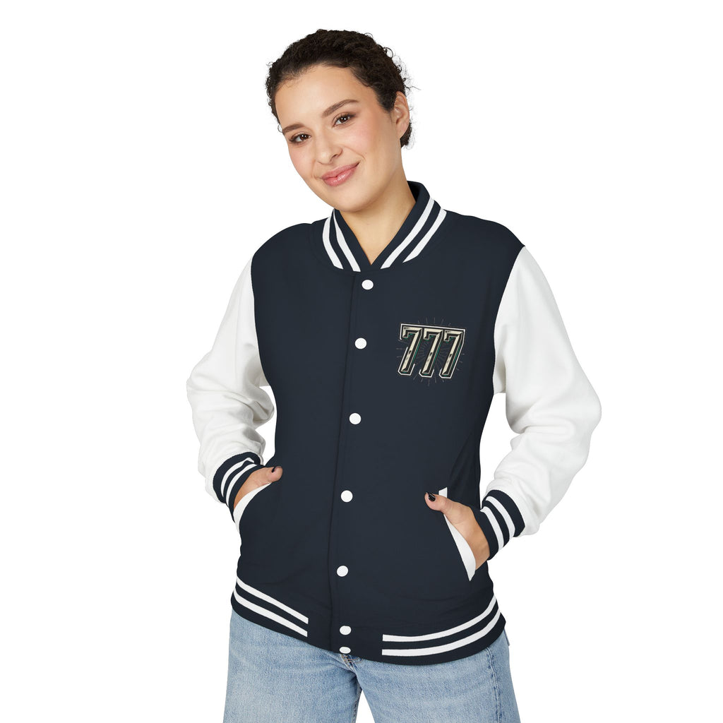 777 Emblem Letterman Jacket | Red White Varsity