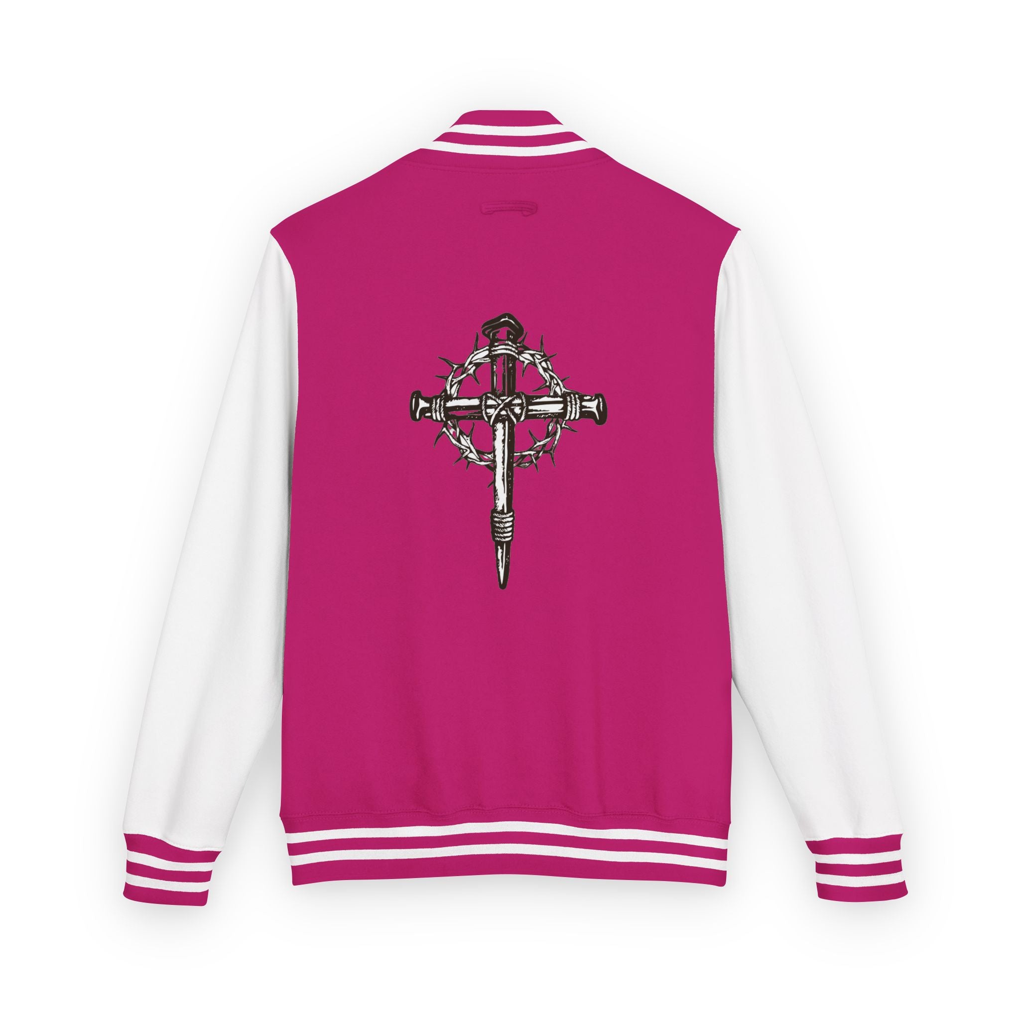 Gothic Cross Nail Emblem Letterman Jacket | Red White Varsity