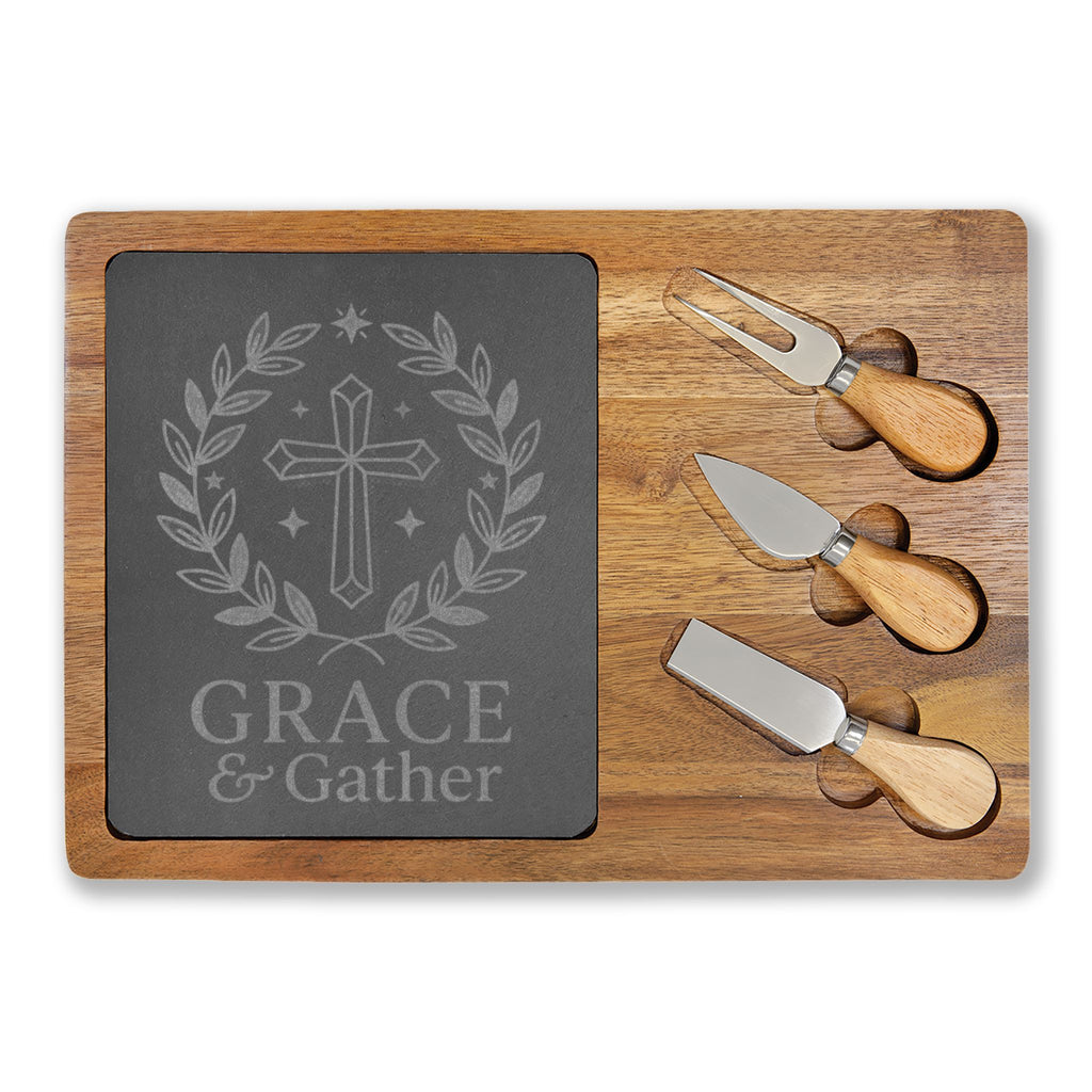 Grace and Gather Charcuterie Board with Slate Insert & Cheese Knives