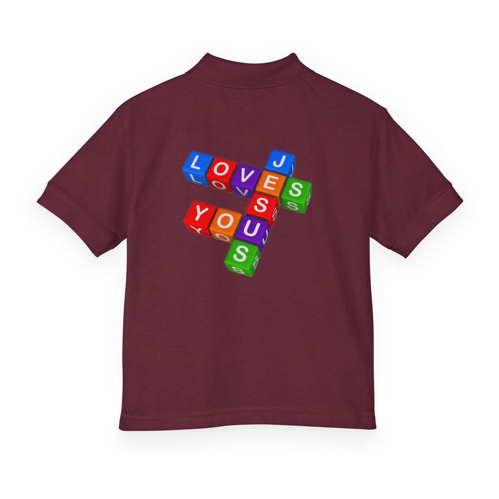 Jesus Loves You cross block design Youth Polo