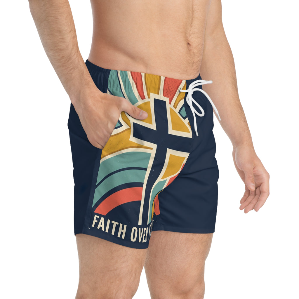 Faith over fear— Navy Retro Cross Beach Shorts