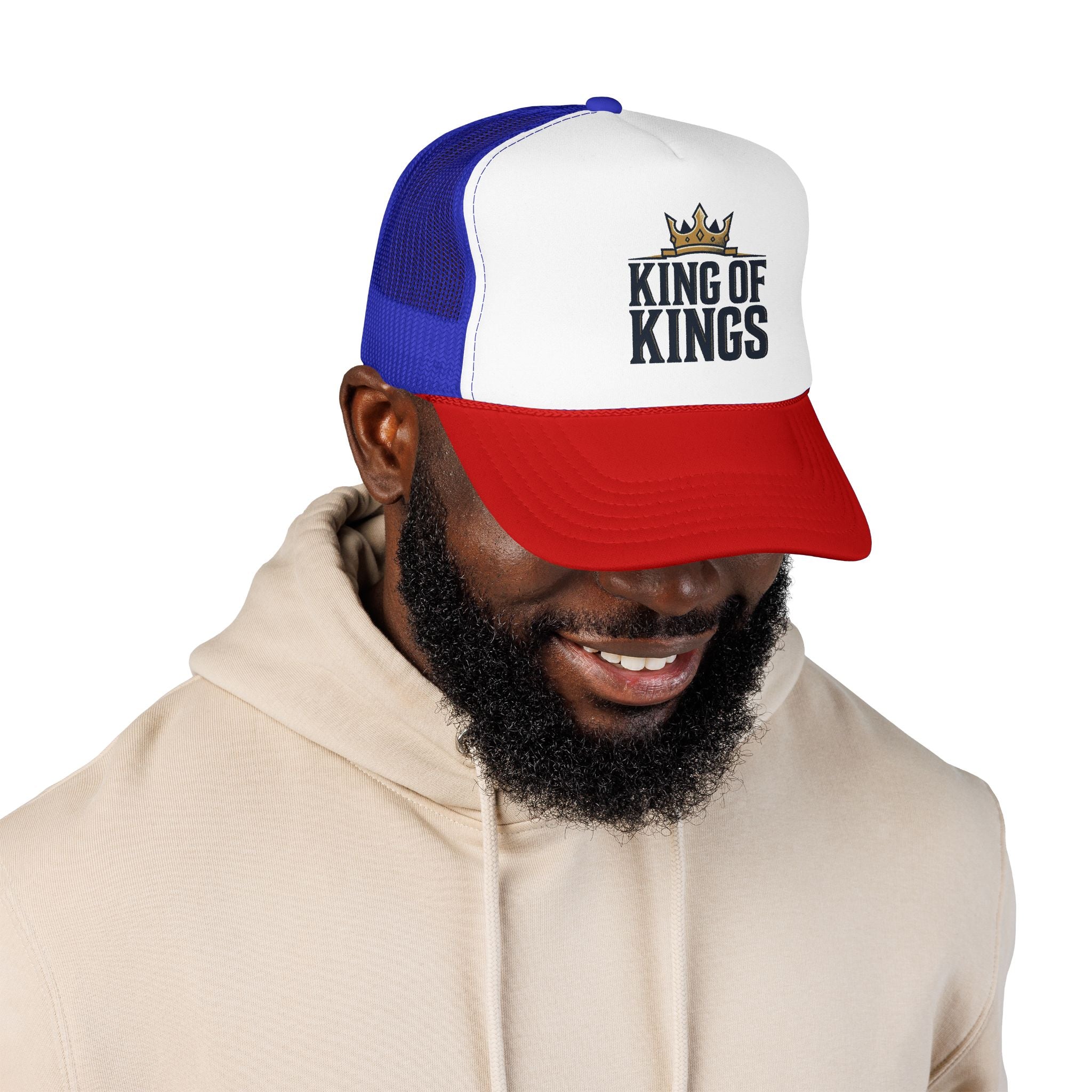 King of Kings Trucker Hat – Foam Mesh Baseball Cap with Gold Crown Design