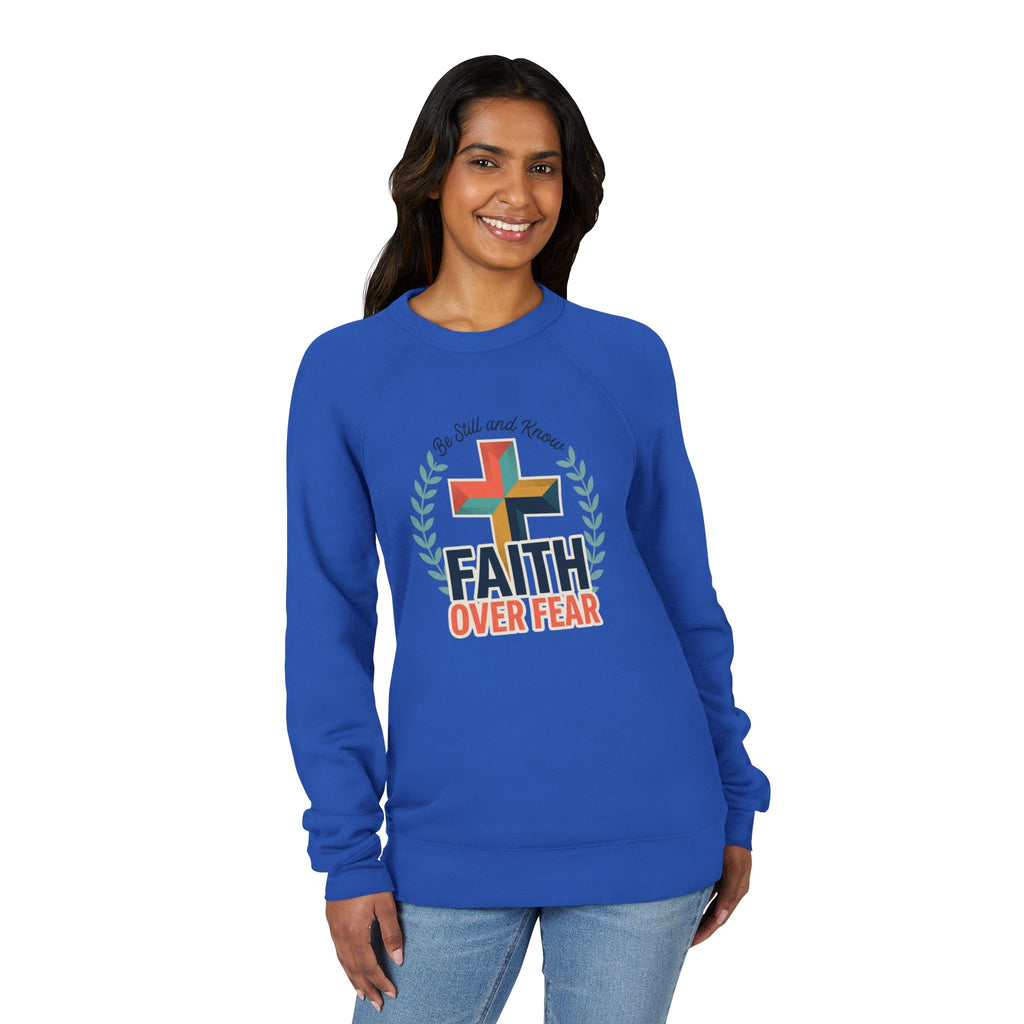 Faith Over Fear Sweatshirt — Christian Cross Raglan Pullover