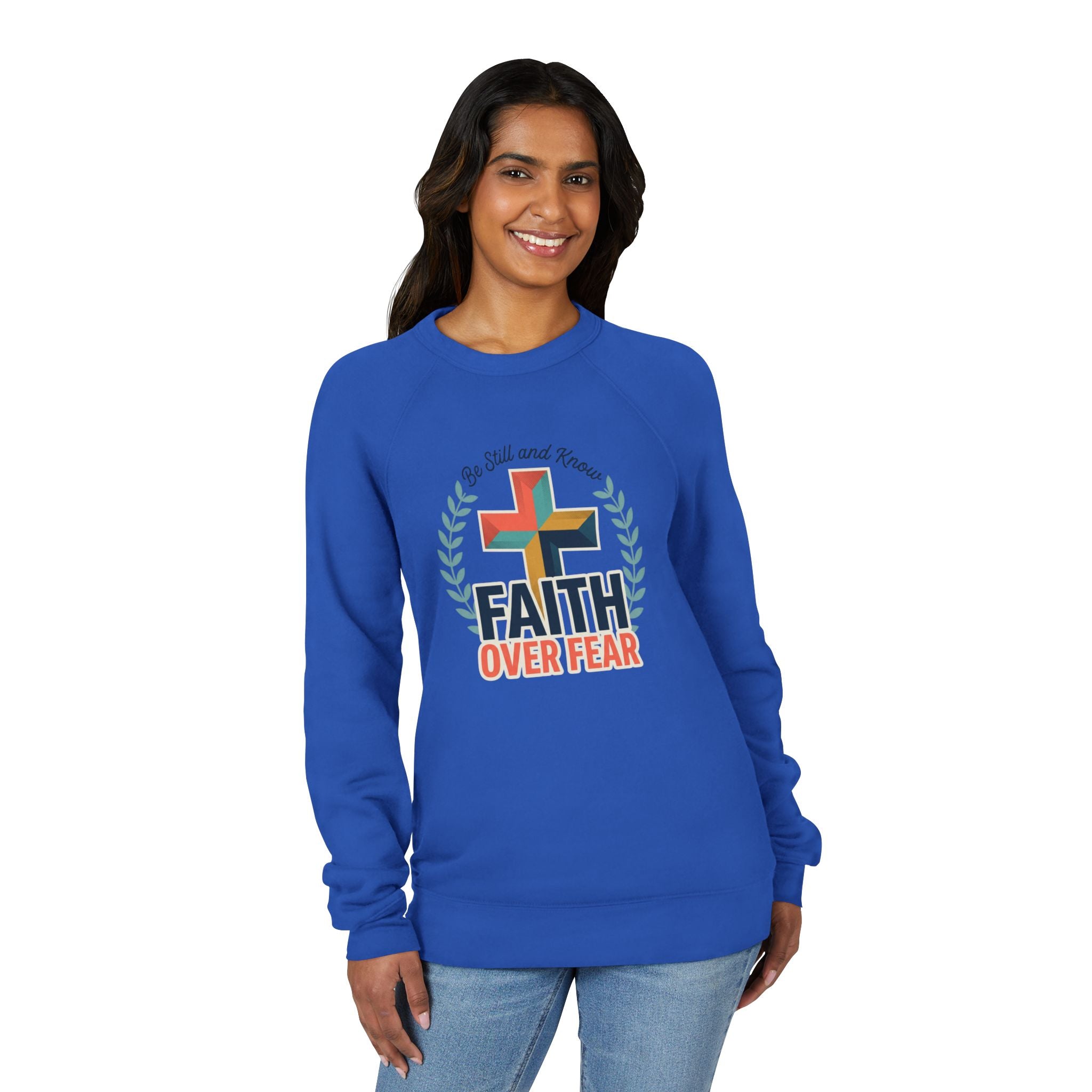 Faith Over Fear Sweatshirt — Christian Cross Raglan Pullover