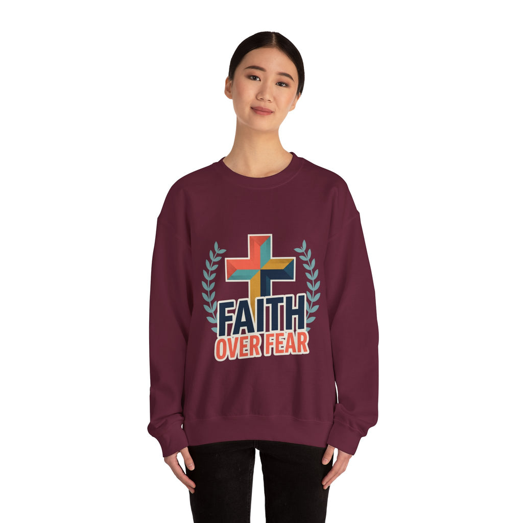 Faith Over Fear Crewneck Sweatshirt — Christian Cross Inspirational Pullover
