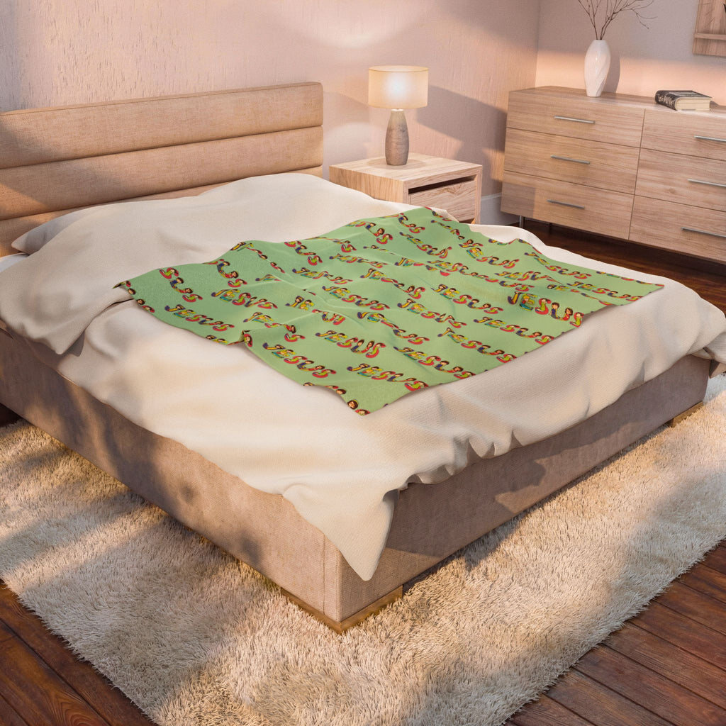 Jesus Velveteen Blanket | Monochrome Religious Throw