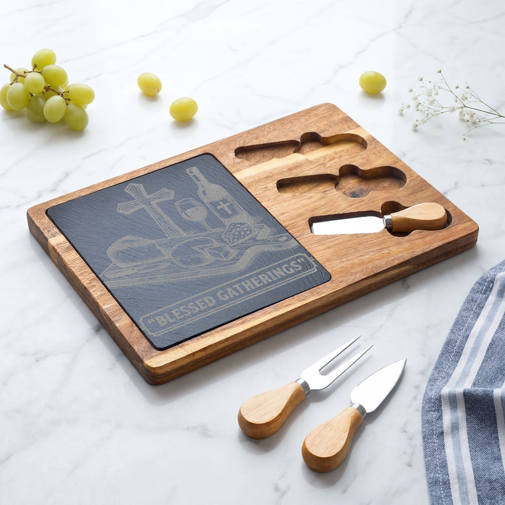Charcuterie Board with Slate Insert & Cheese Knives blesses Gatherings