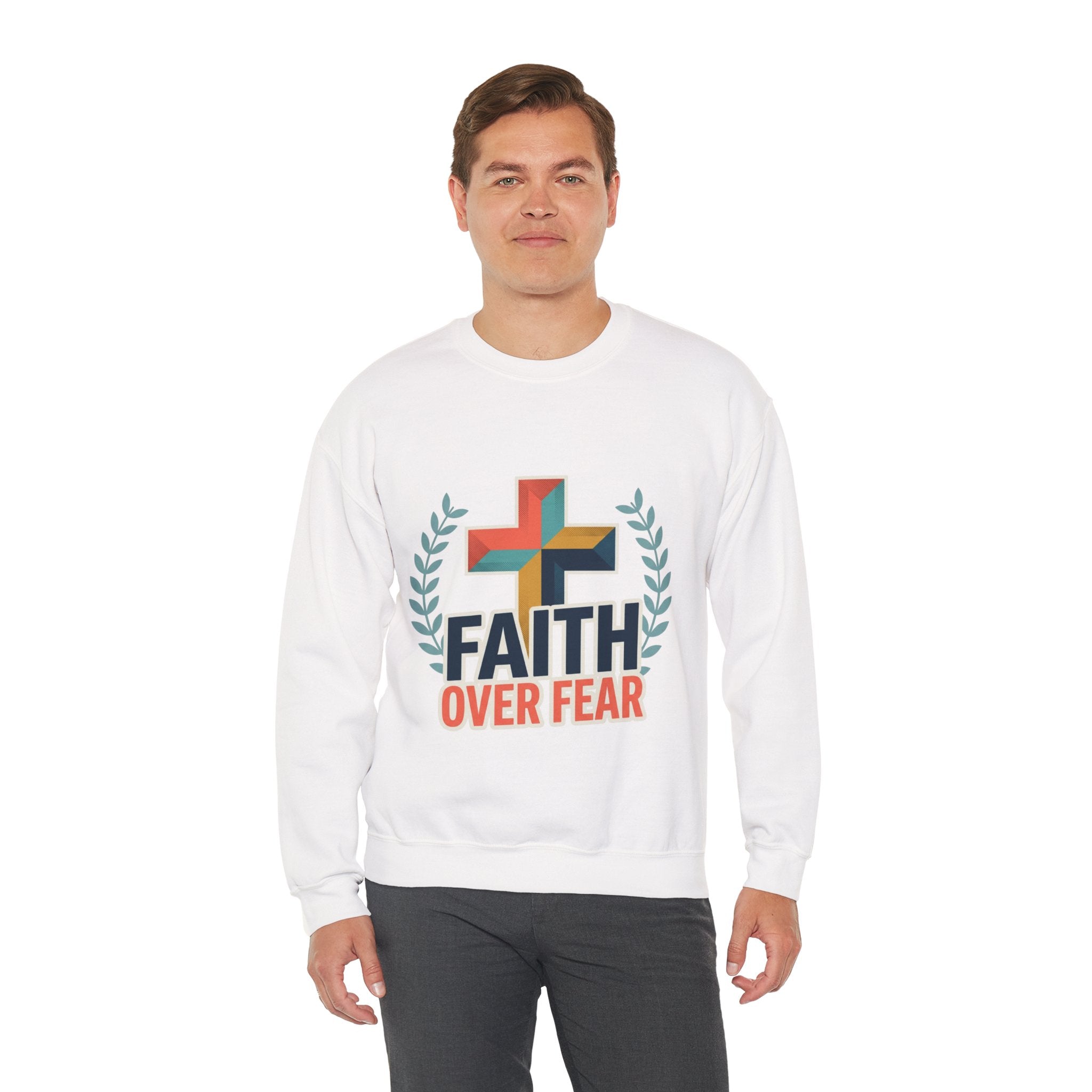 Faith Over Fear Crewneck Sweatshirt — Christian Cross Inspirational Pullover