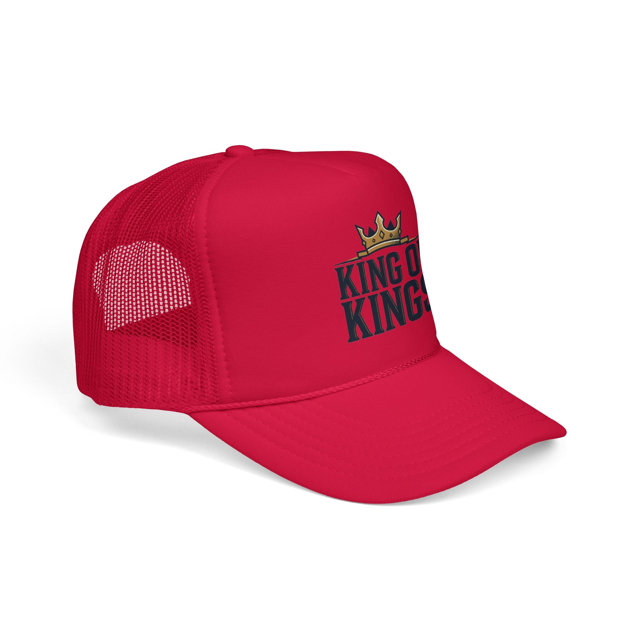King of Kings Trucker Hat – Foam Mesh Baseball Cap with Gold Crown Design