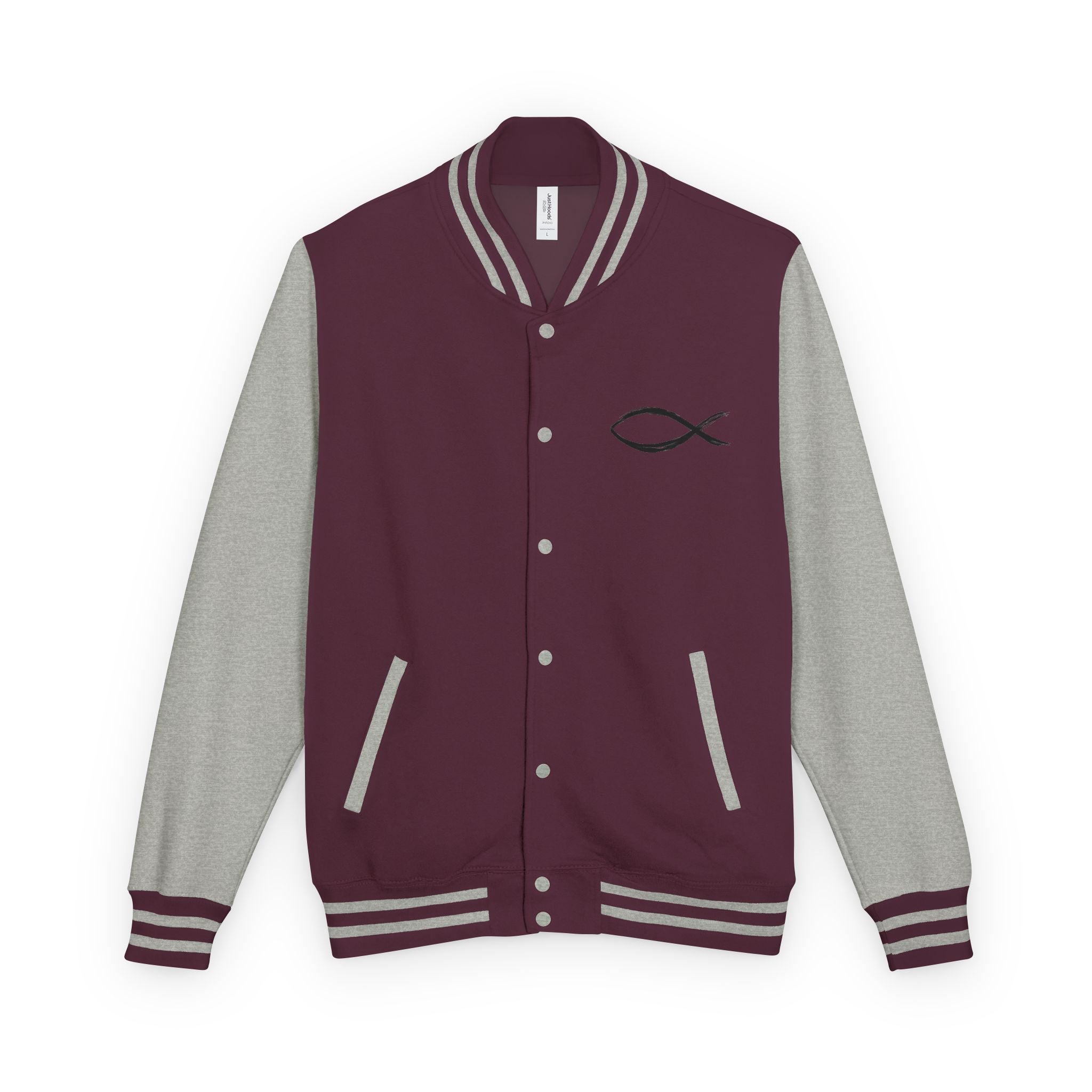 Christian Fish Symbol Emblem Letterman Jacket | Red White Varsity