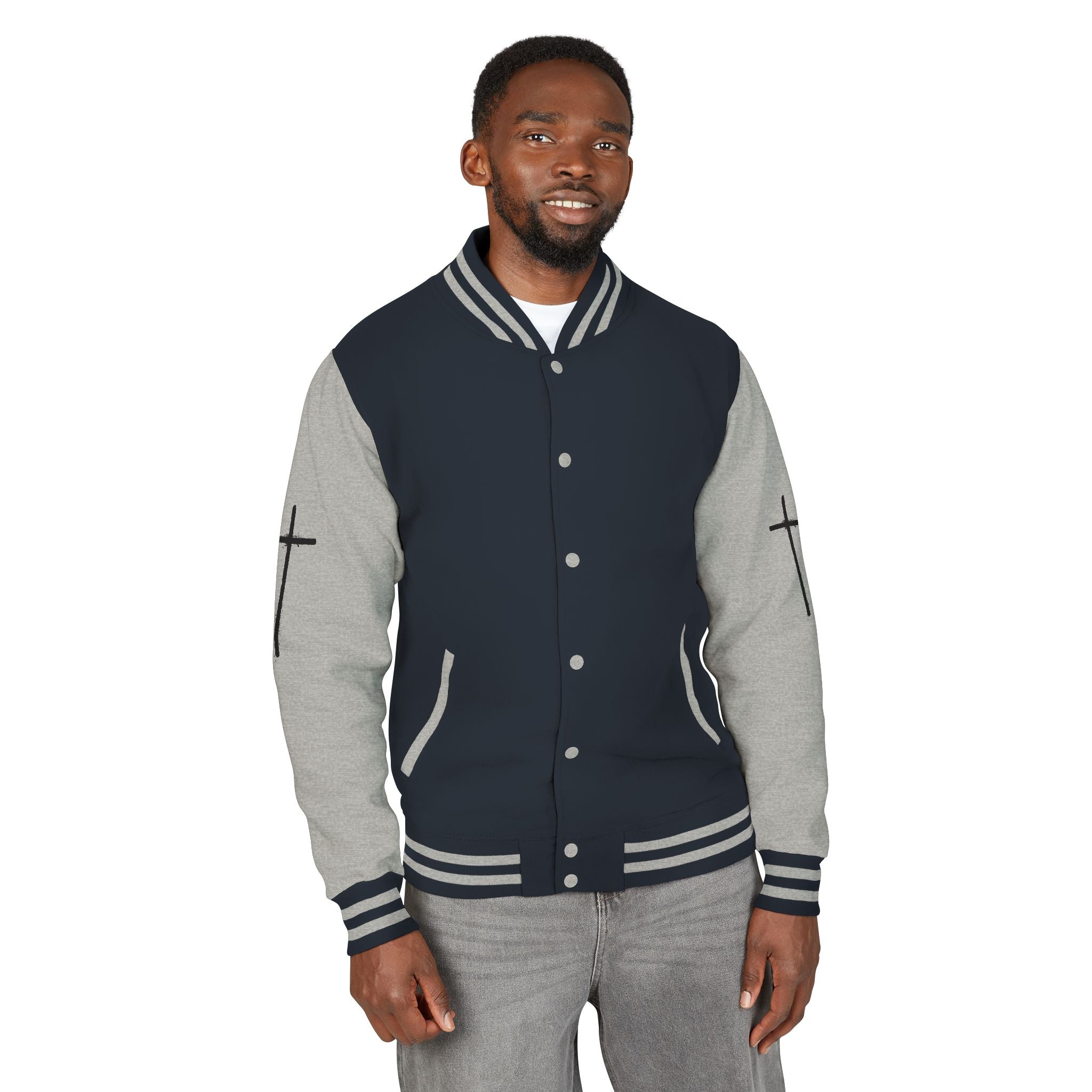Cross Emblem Letterman Jacket | Red White Varsity