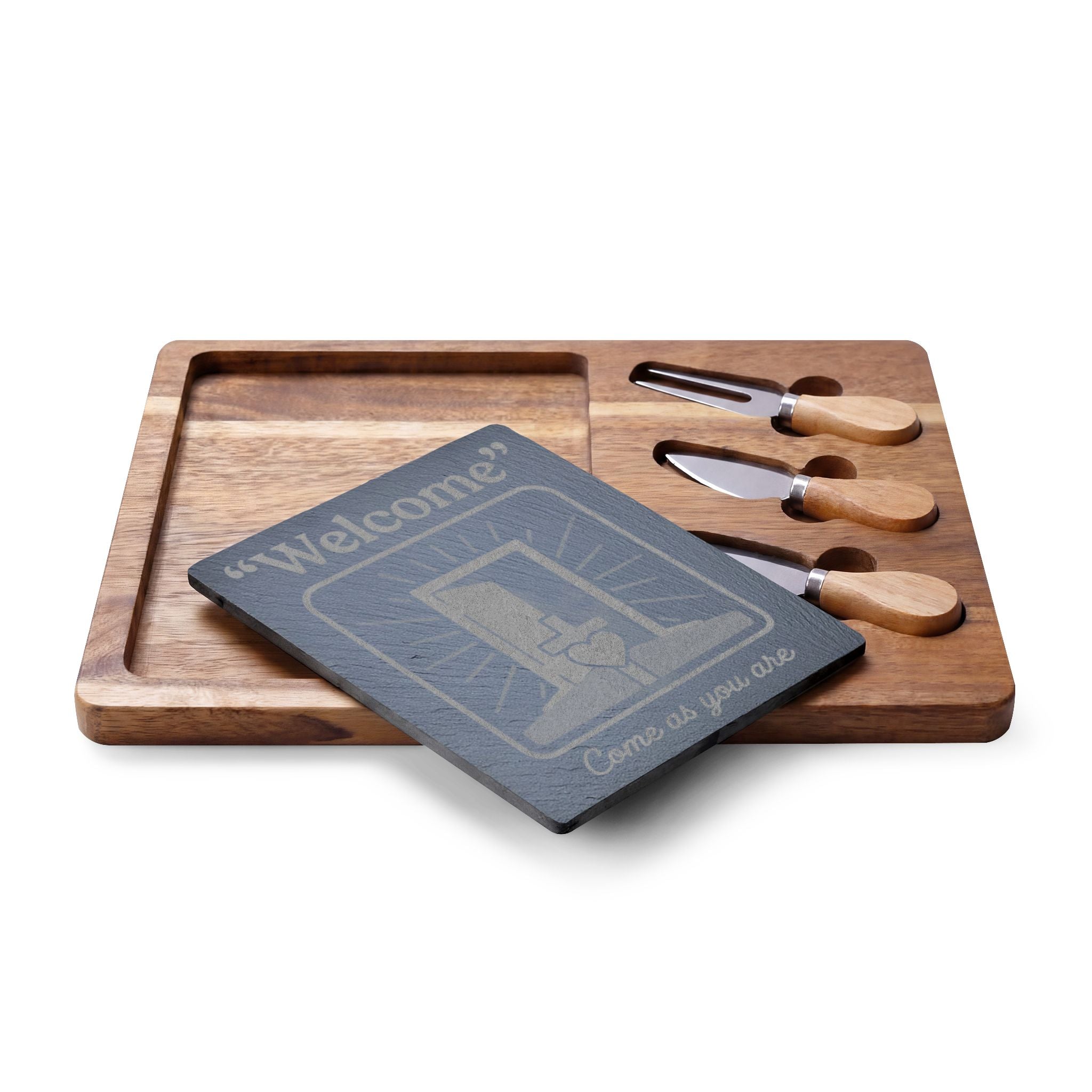 Welcome Charcuterie Board with Slate Insert & Cheese Knives