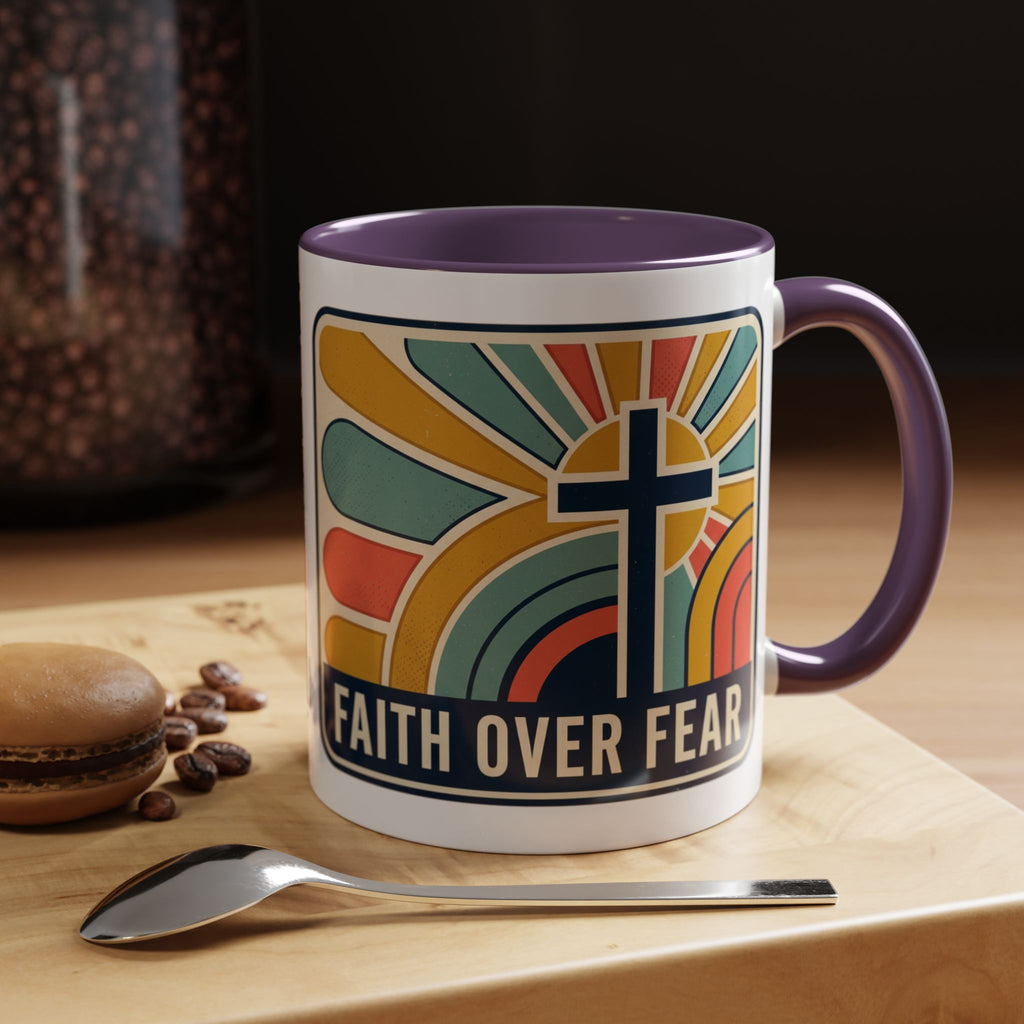 Faith over fear Retro Script Mug | Accent Coffee Mug