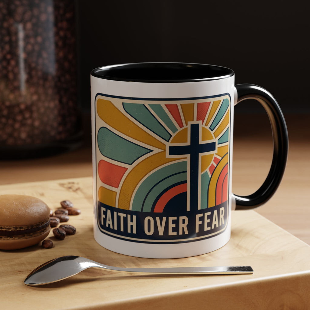 Faith over fear Retro Script Mug | Accent Coffee Mug
